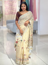 Hand Kantha Detailed Linen Saree | RP750