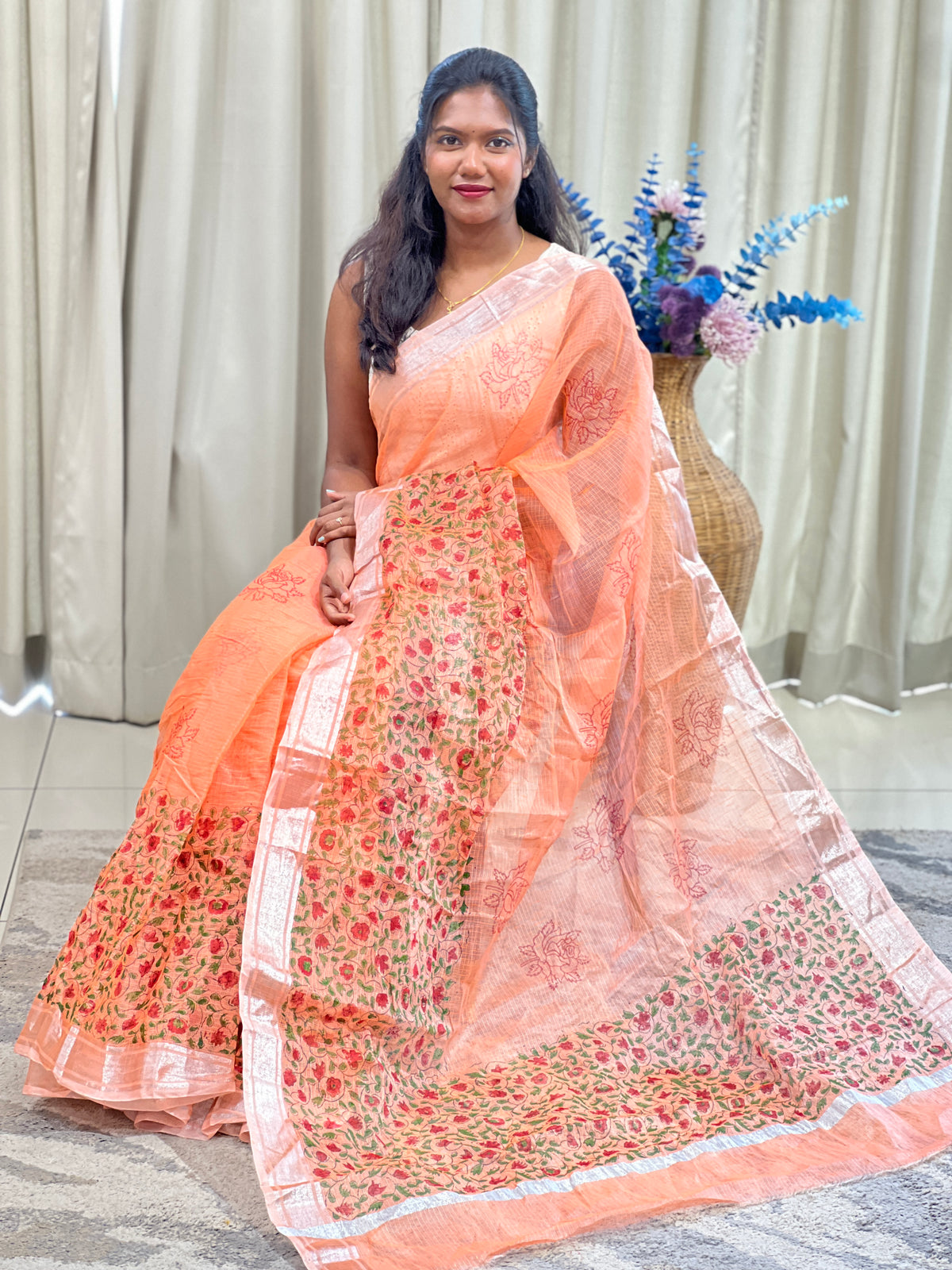 Block Printed Check Kota Saree | AHD1997