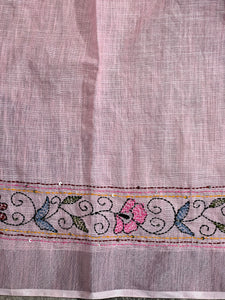 Hand Kantha Detailed Linen Saree | RP754