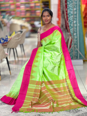 Temple Border Detailed Banana Silk Saree (Without Blouse) | VR188