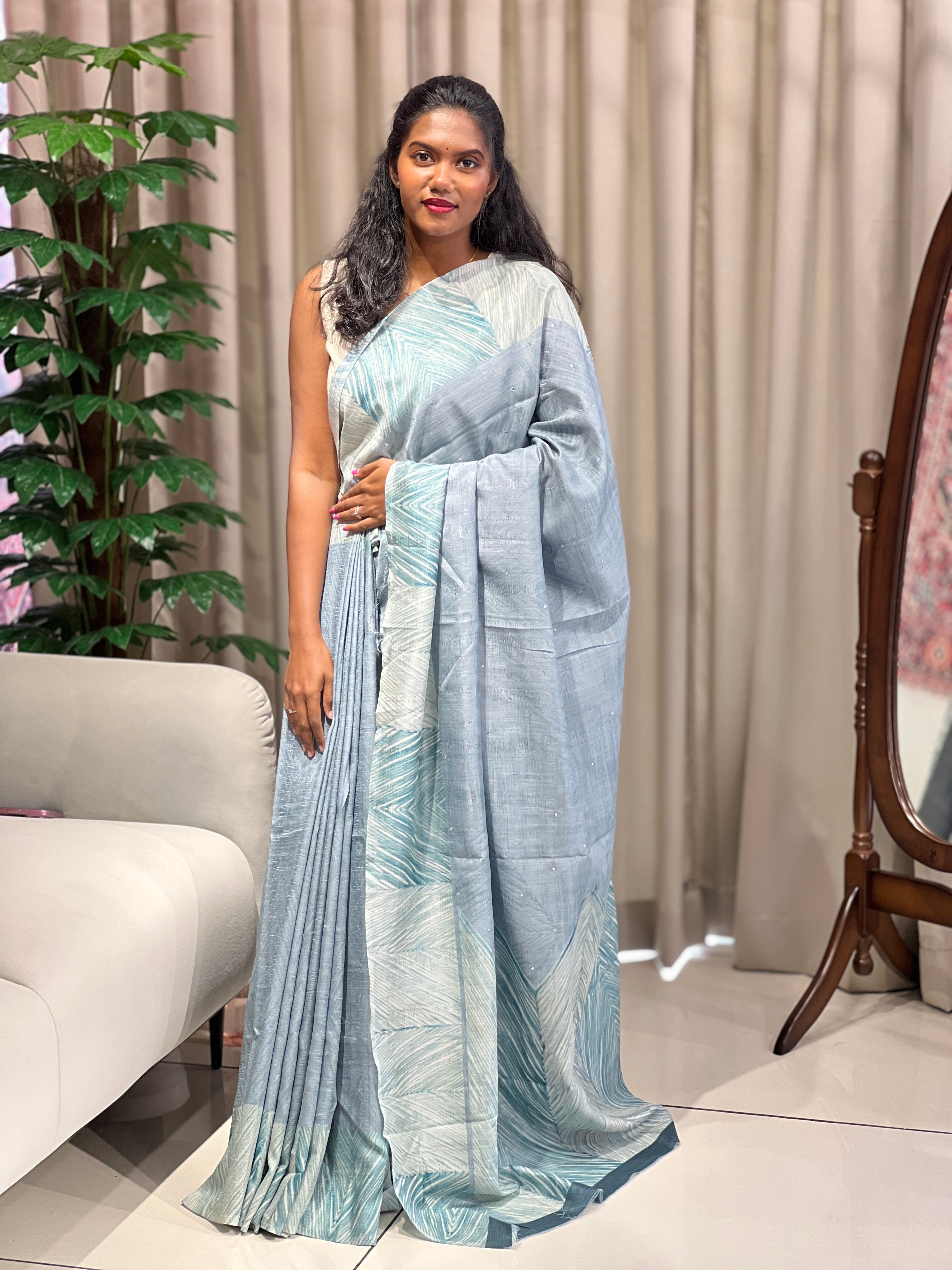 Printed Semi Tussar Saree | SSN441