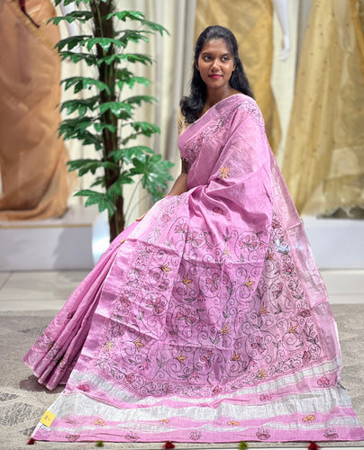 Hand Kantha Detailed Linen Saree | RP752