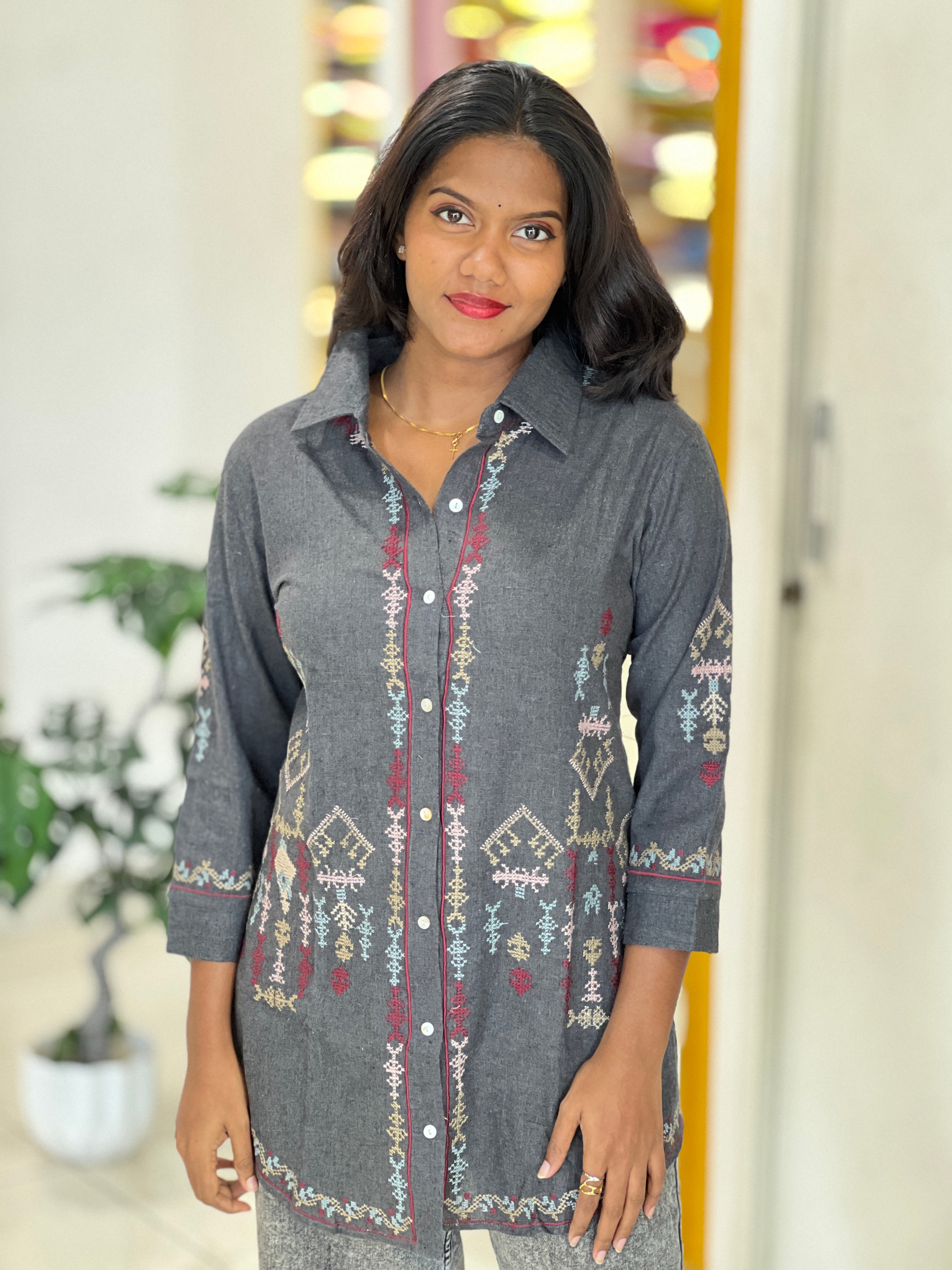Cross Stitch Embroidery Kora Cotton Short Kurta |AOR101