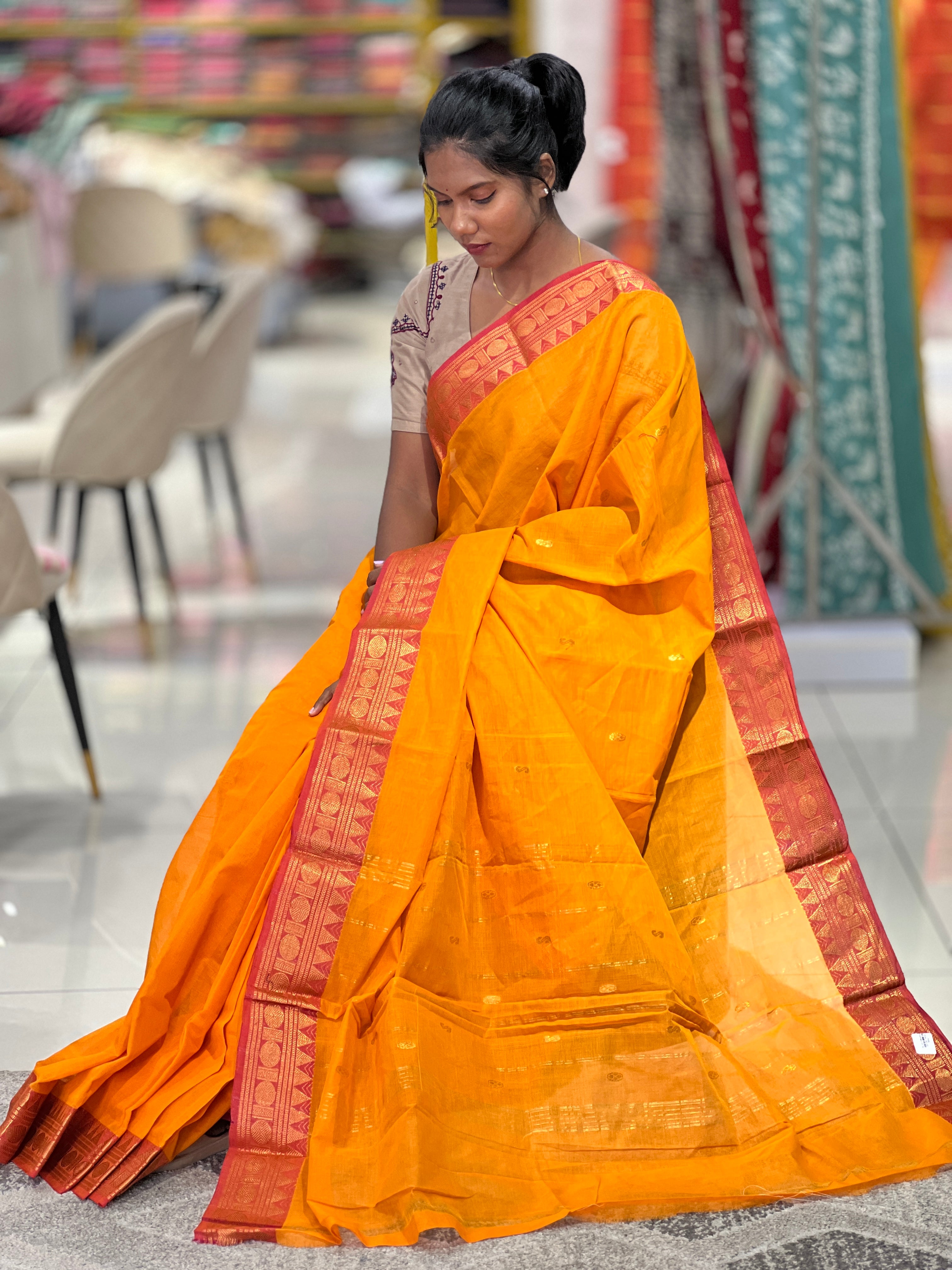 Zari Bordered Kanchi Cotton Saree | VR163