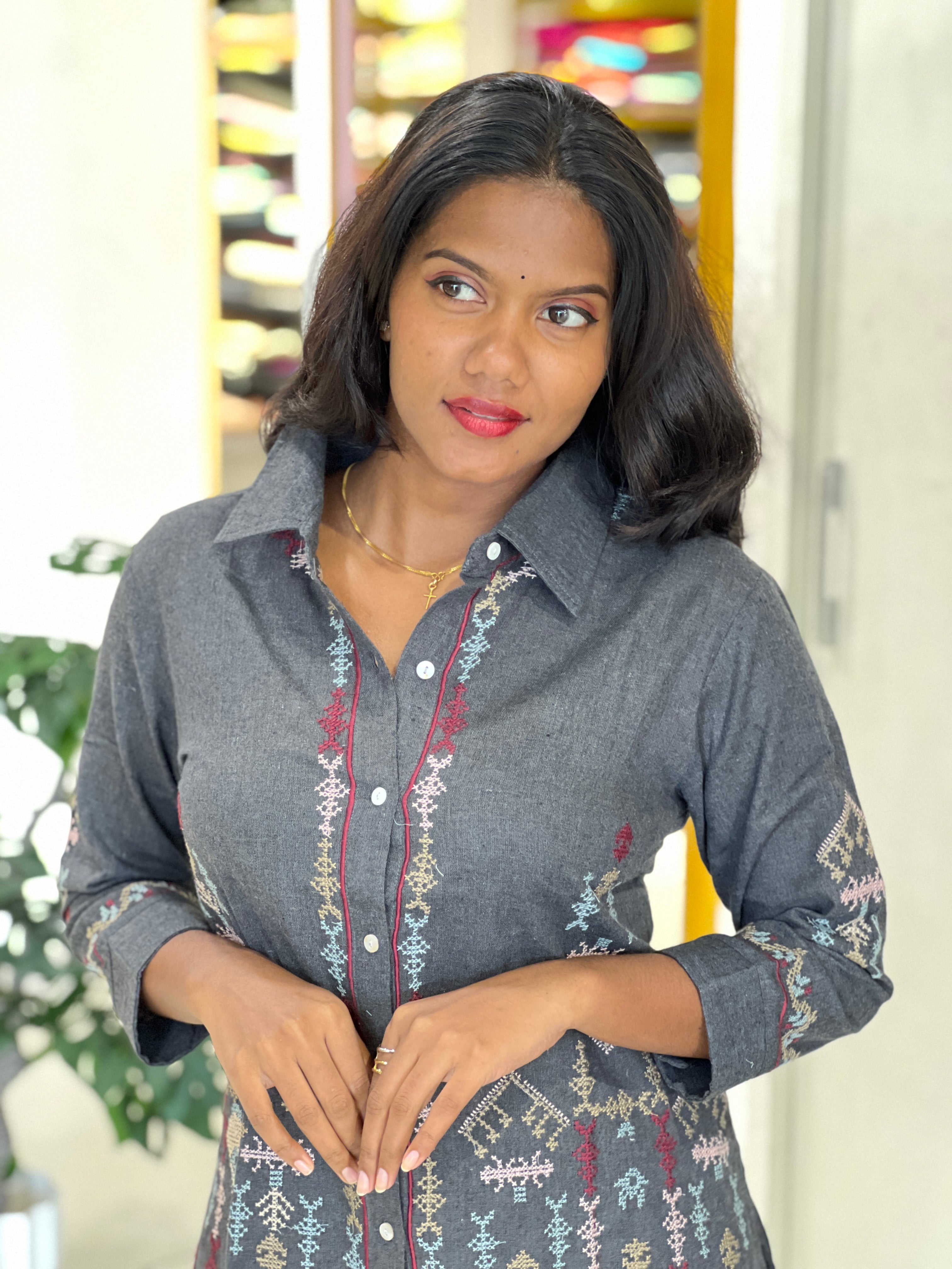 Cross Stitch Embroidery Kora Cotton Short Kurta |AOR101