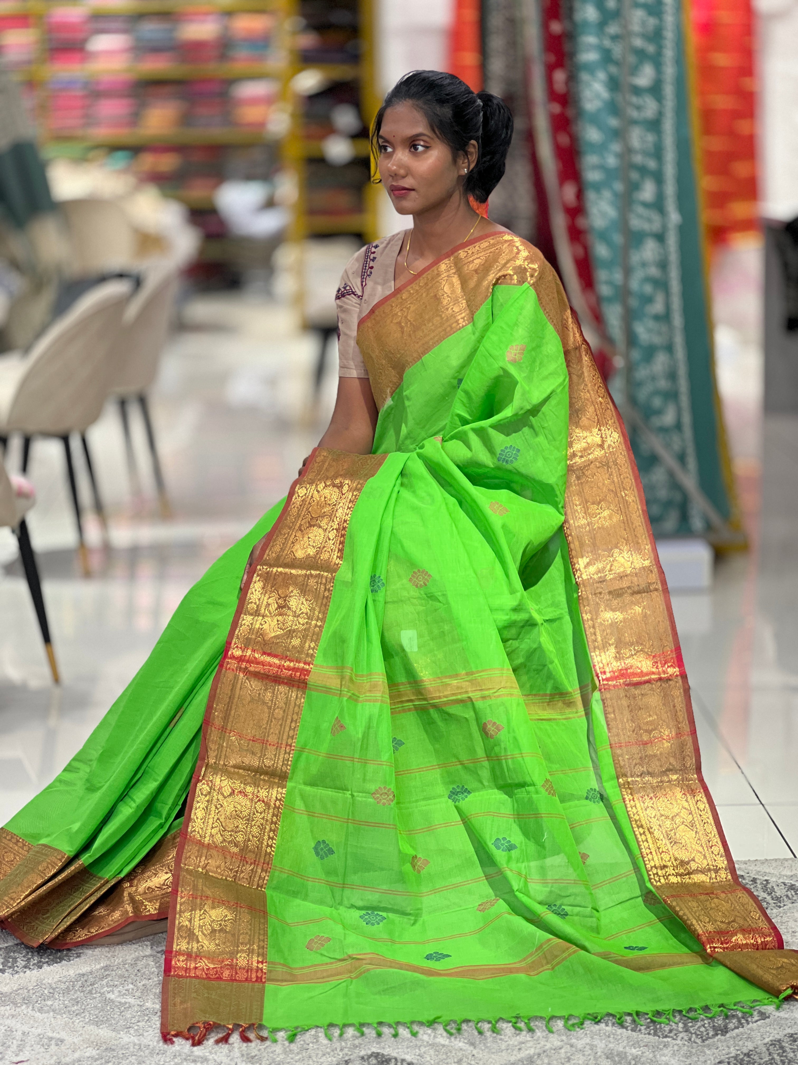 Kanchi Cotton Sarees with Traditional  Borders| VR224