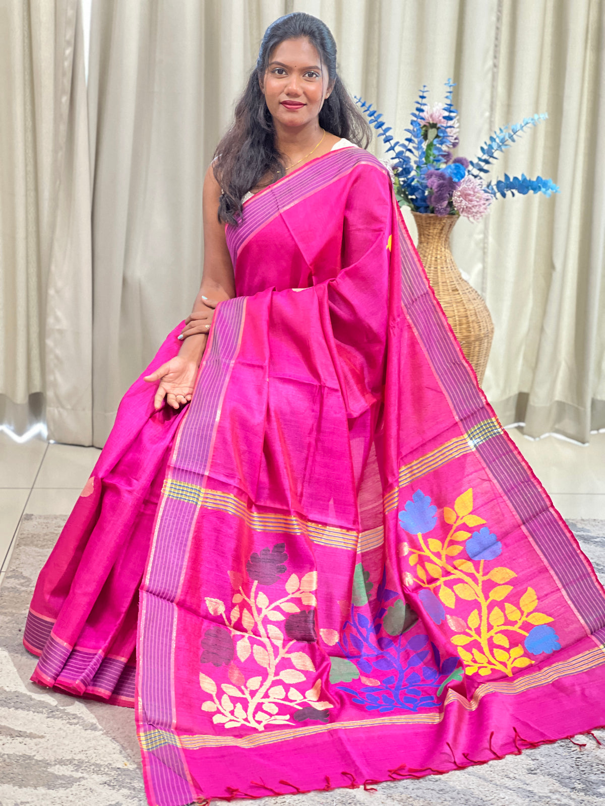Leaf Pattern Tussar Saree | AHD1955