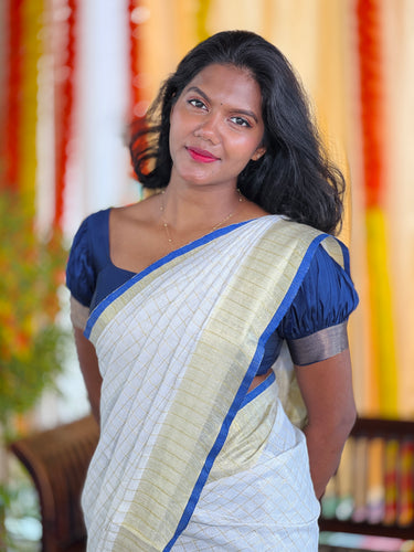 Zari Check Patterned Linen Saree | SK444