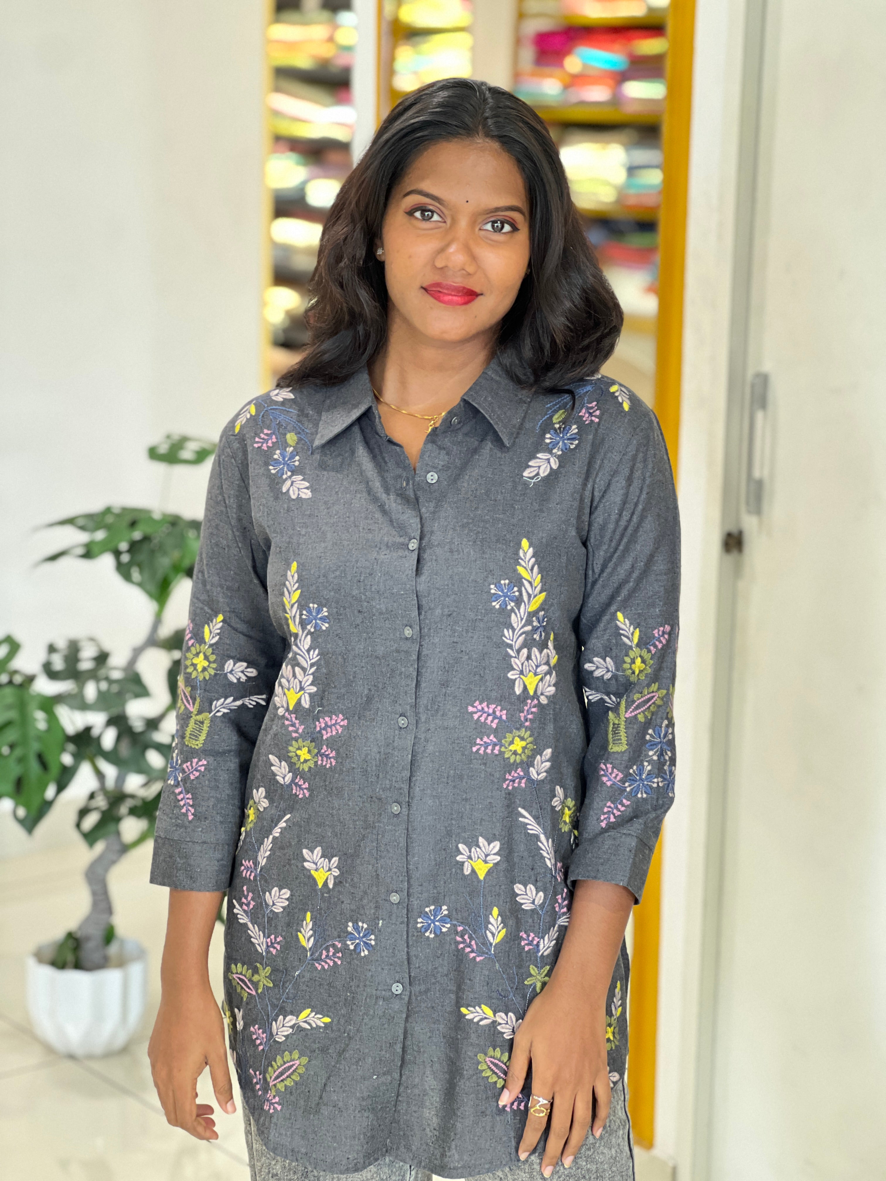 Mechine Embroidery Detailed Kora Cotton Short Kurta |AOR114