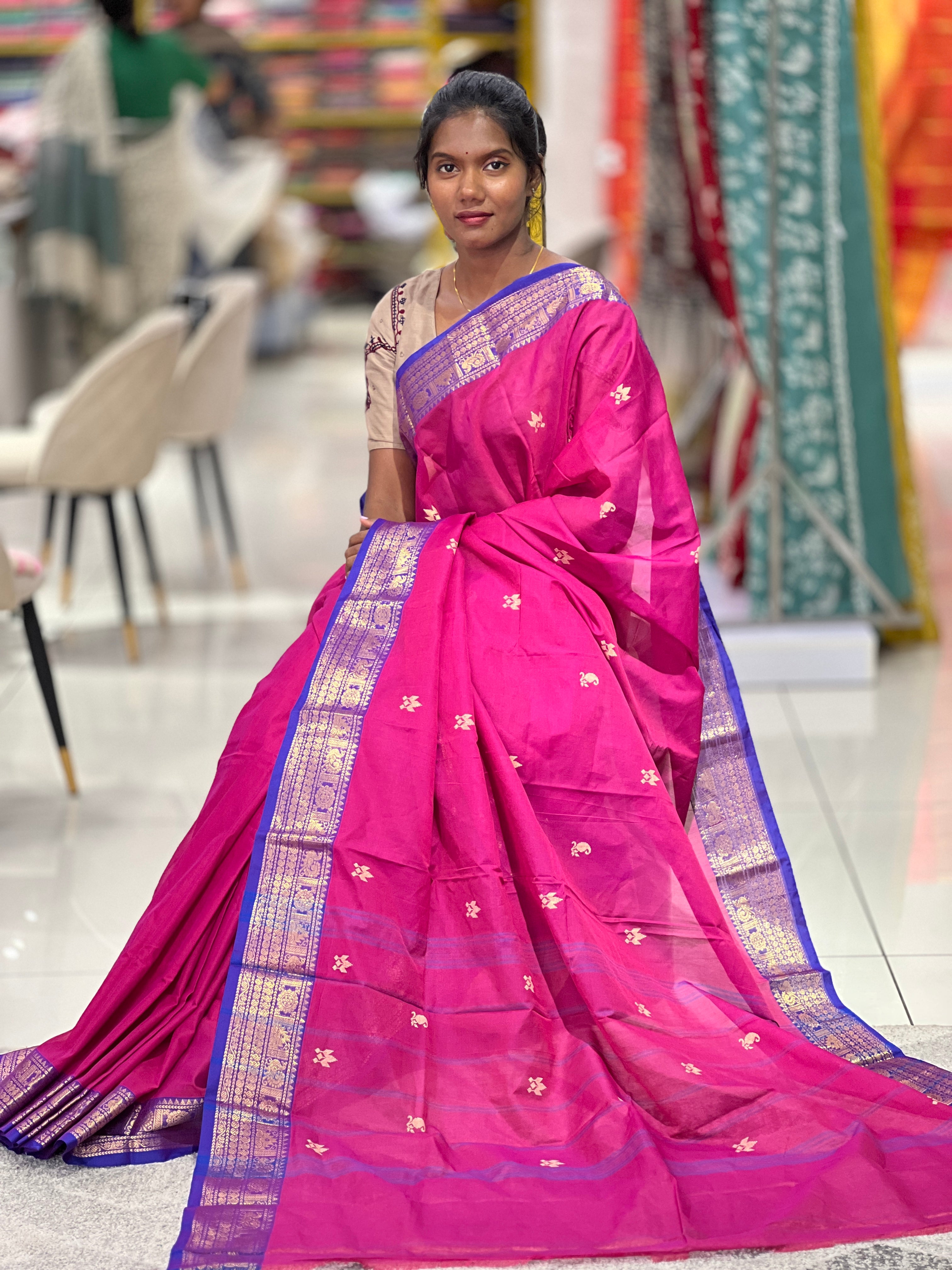 Kanchi Cotton Saree With Traditional Borders | VR207