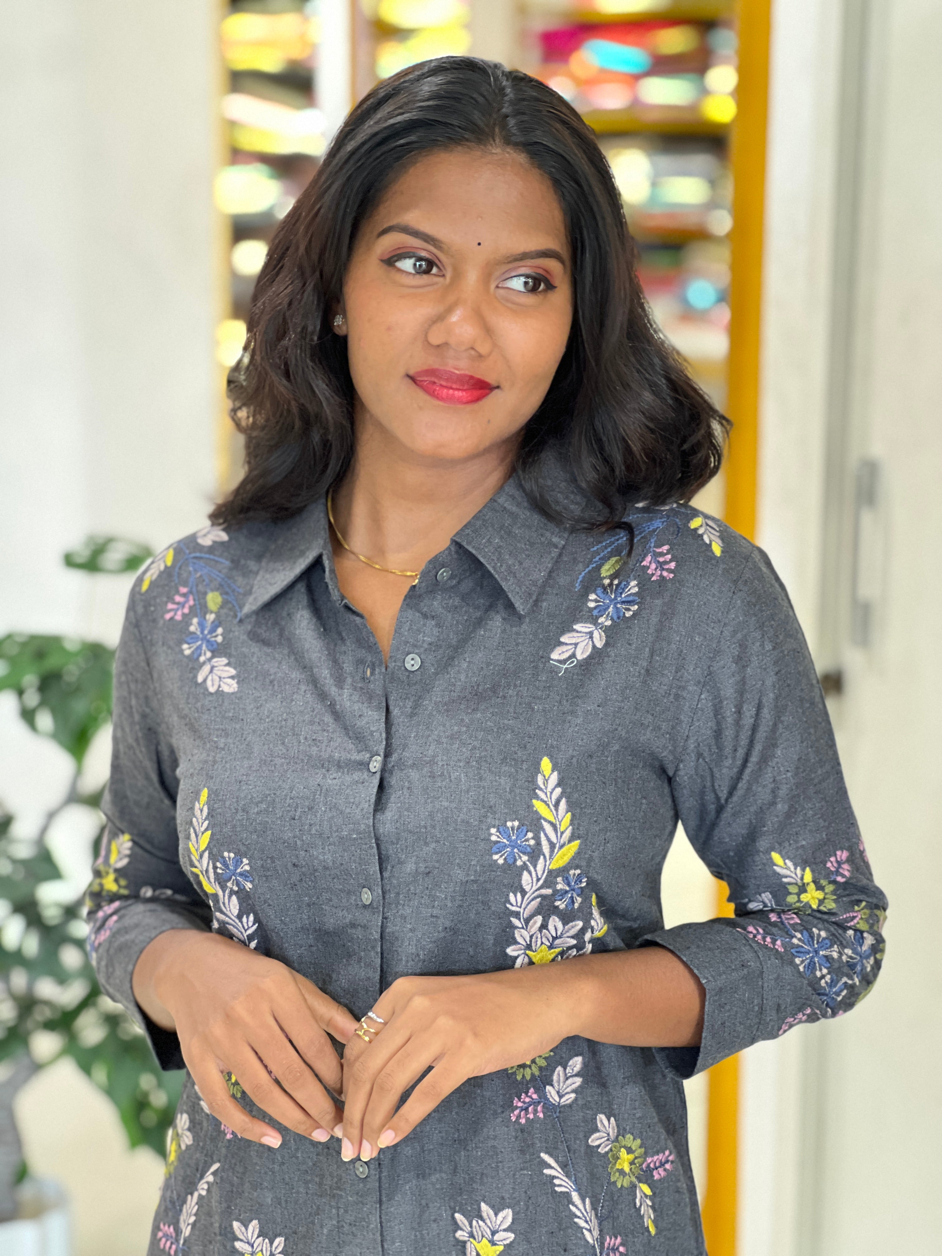 Mechine Embroidery Detailed Kora Cotton Short Kurta |AOR114