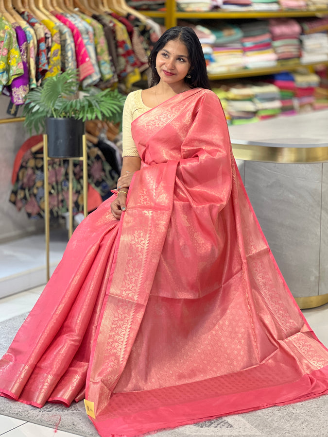 Zari Weaved Leaf Patterned Semi Banarasi Saree | NN352