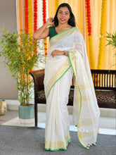 Zari Check Patterned Linen Saree | SK445