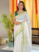 Zari Check Patterned Linen Saree | SK445
