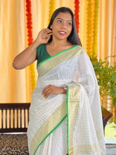 Zari Check Patterned Linen Saree | SK445