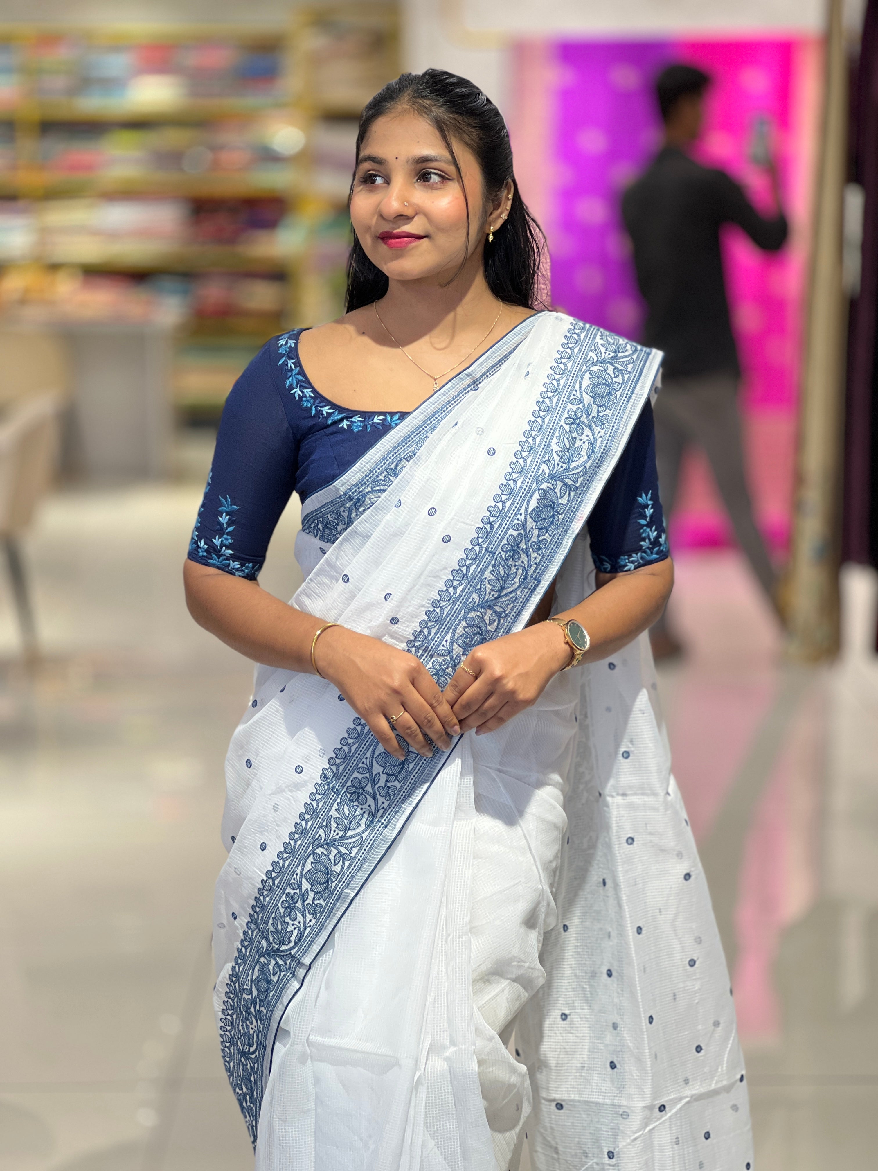 Lucknowi Inspired Embroidery Detailed Kota Saree | BLD1481