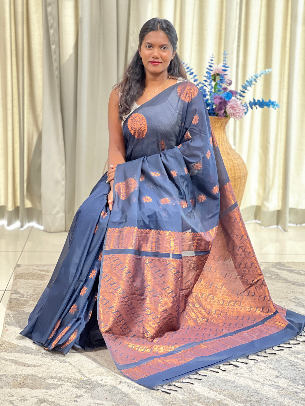 Floral Pattern Soft Cotton Saree | AHD1935