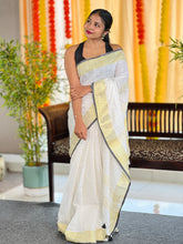 Zari Check Patterned Linen Saree | SK443