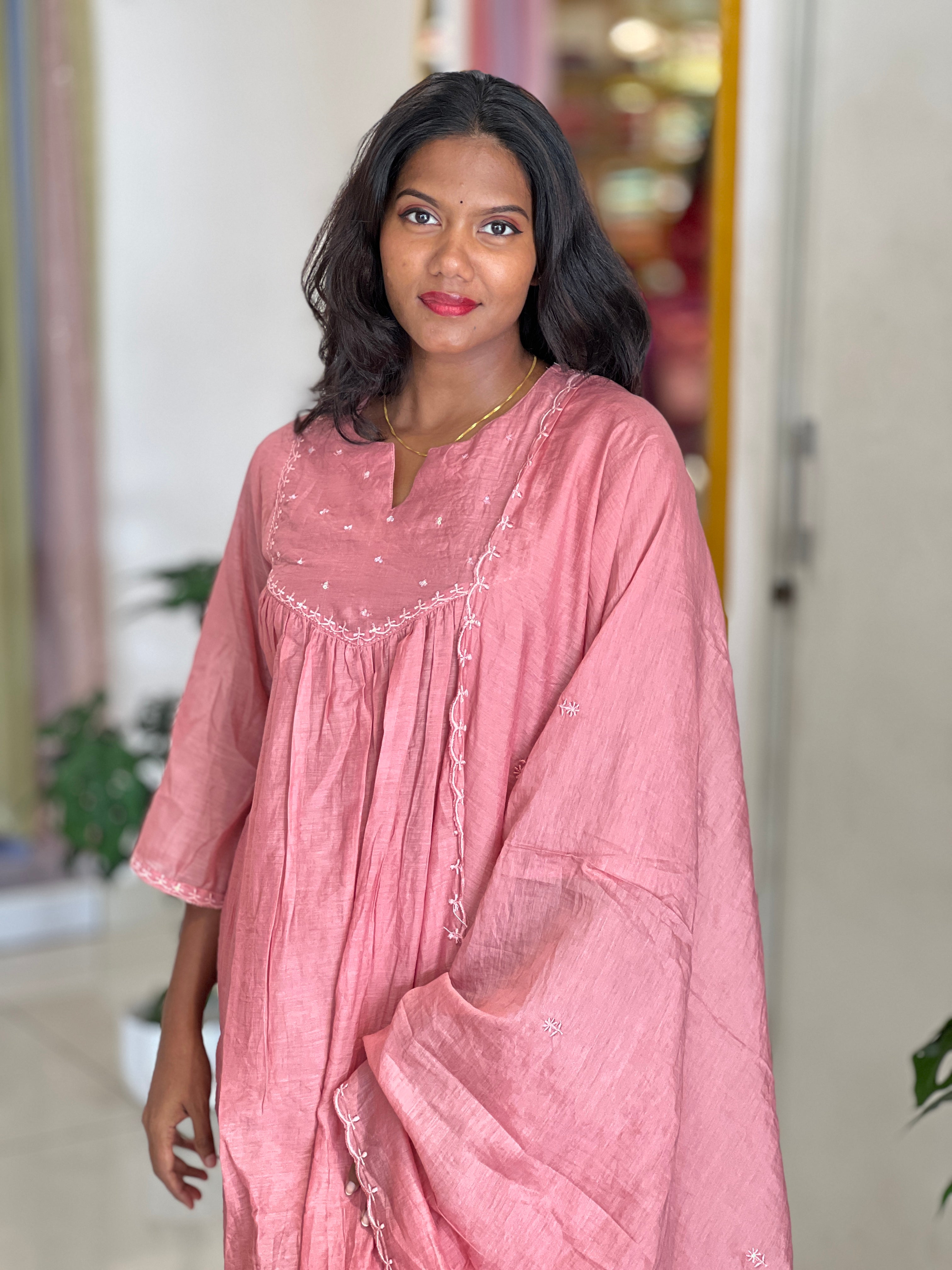 Floral Embroidery Detail Chanderi Kurta Set | ARF107