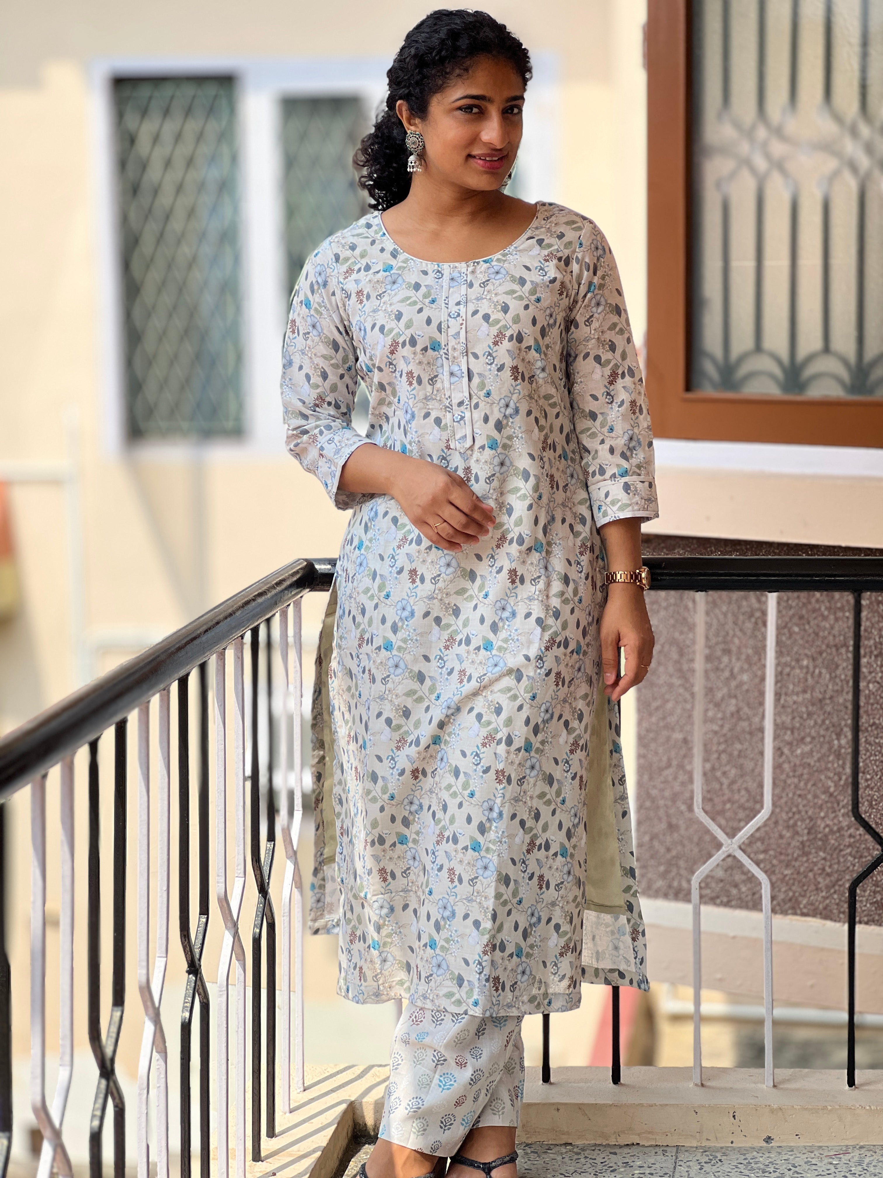 Floral Digital Print Design  Cotton Blended Kurta Set | SV244