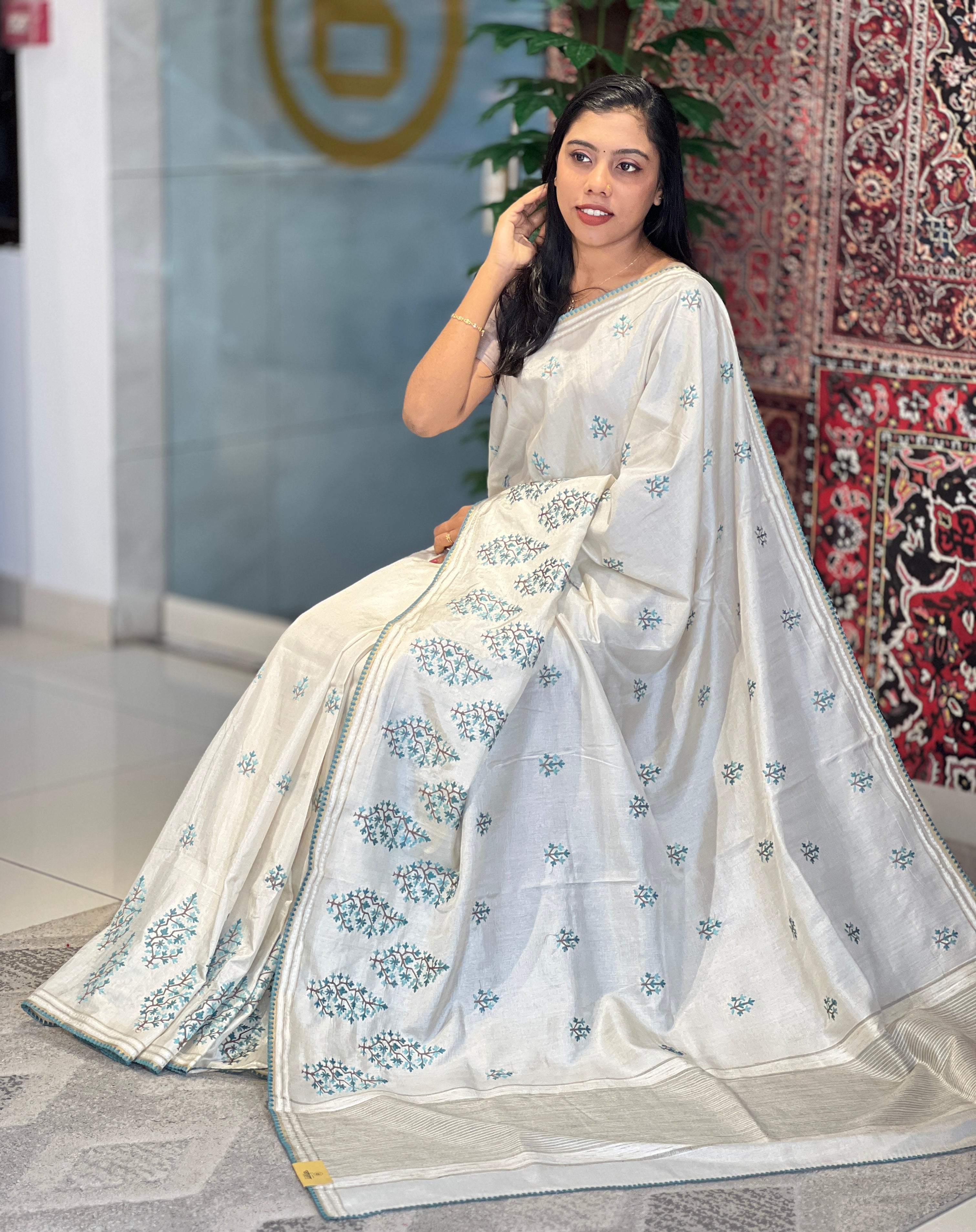 Machine Embroidery Detailed Tussar Finish Saree | PNS236