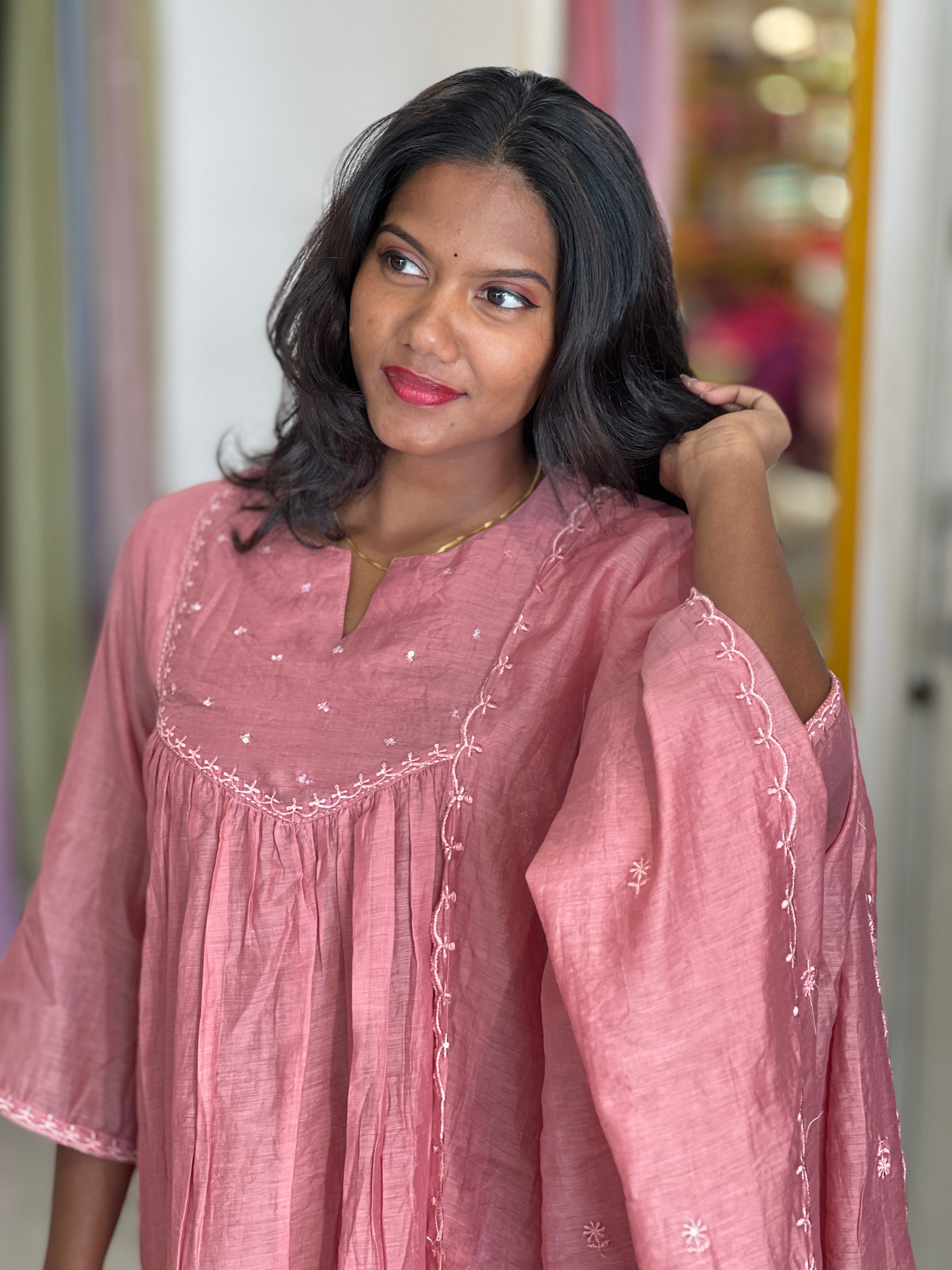 Floral Embroidery Detail Chanderi Kurta Set | ARF107