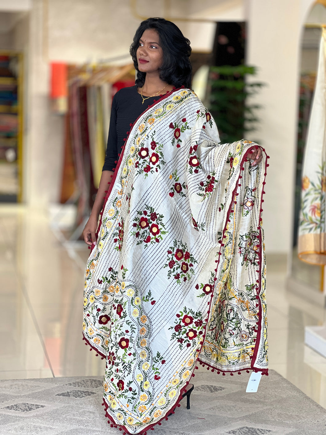 Hand Embroidery Detailed Chanderi Dupatta | VET250