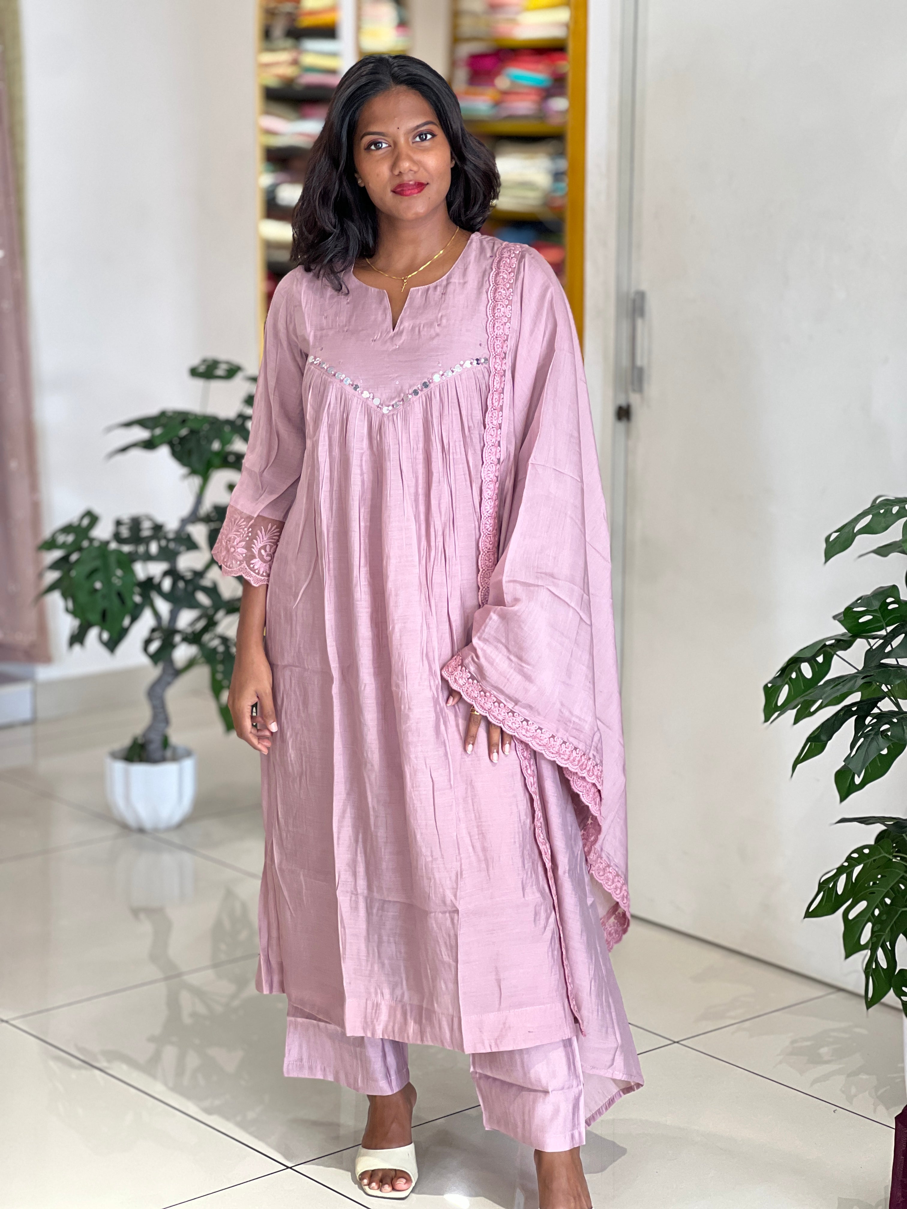 Sequins Detailed Mul Chanderi Kurta Set | ARF104