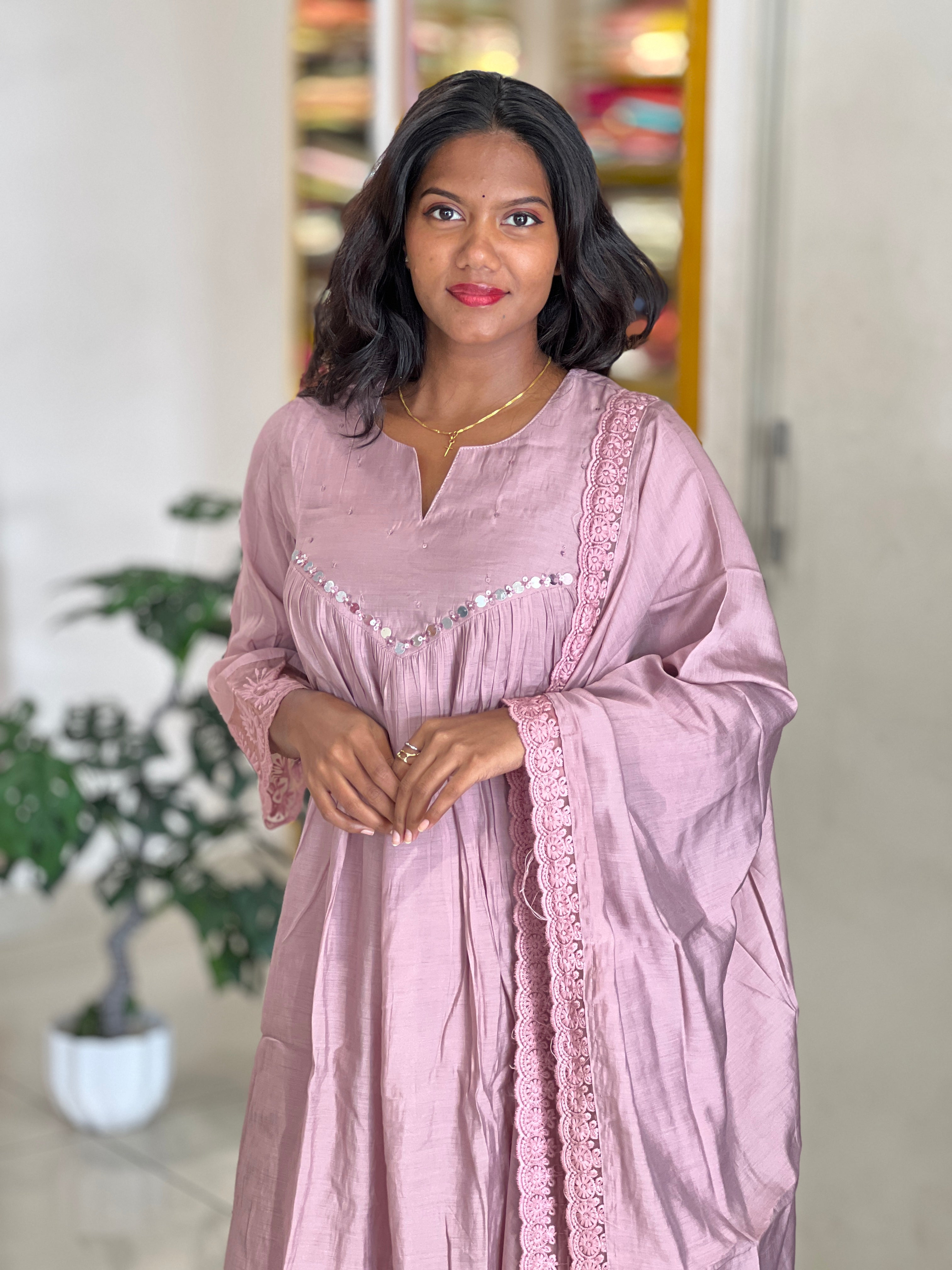 Sequins Detailed Mul Chanderi Kurta Set | ARF104