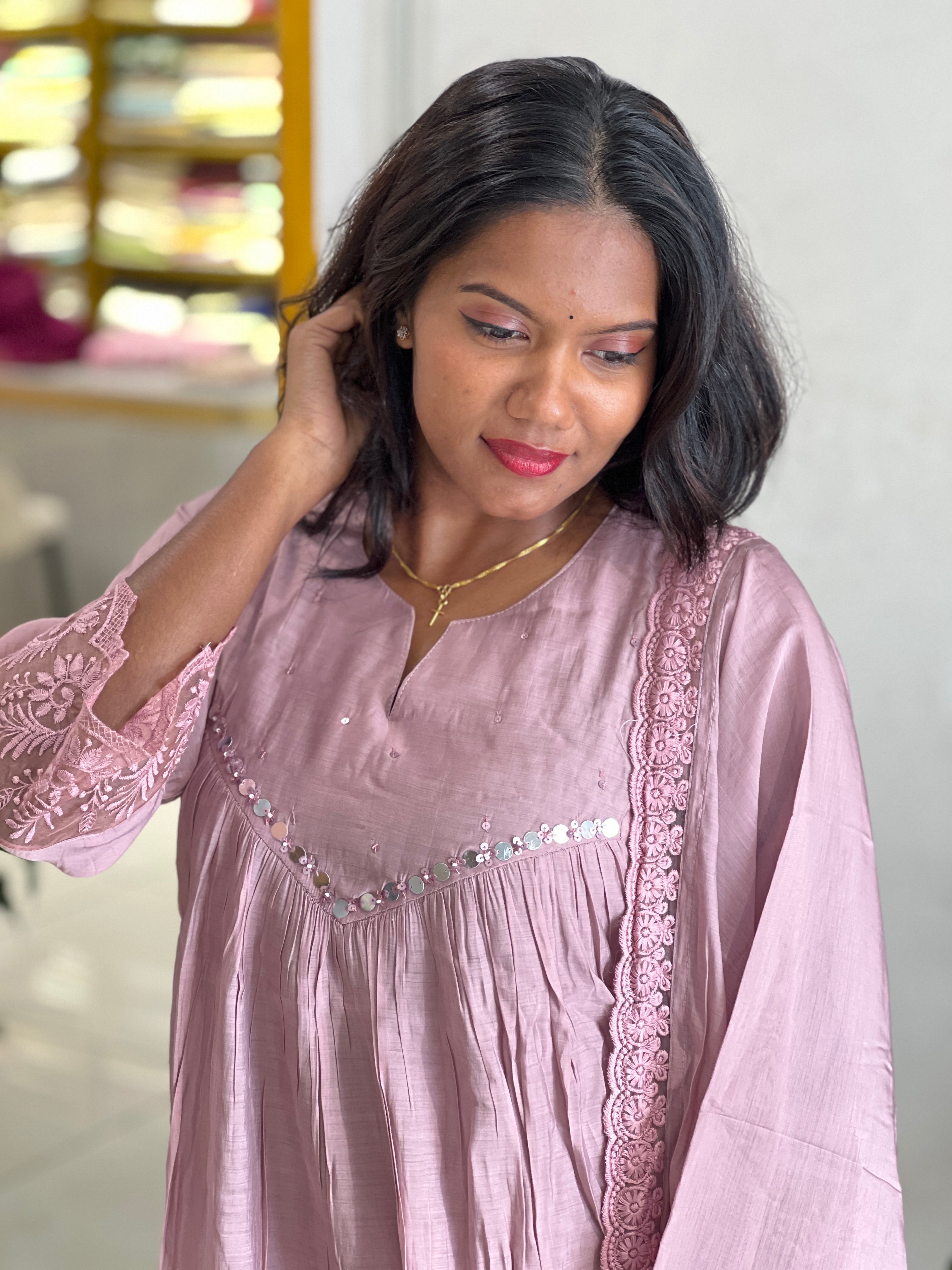 Sequins Detailed Mul Chanderi Kurta Set | ARF104