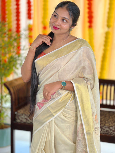 Digital Printed Kalamkari Inspired Tissue Saree | KAC211