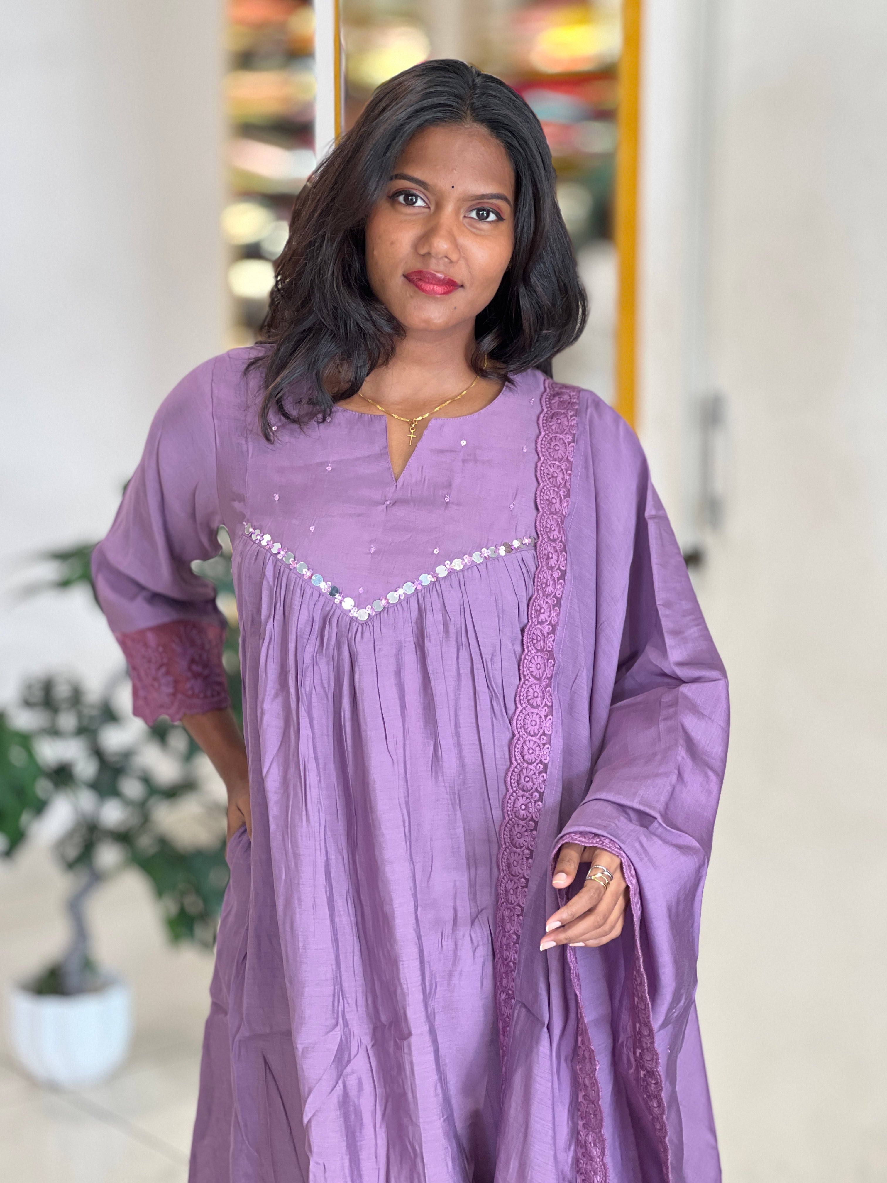 Sequins Detailed Mul Chanderi Kurta Set |ARF102