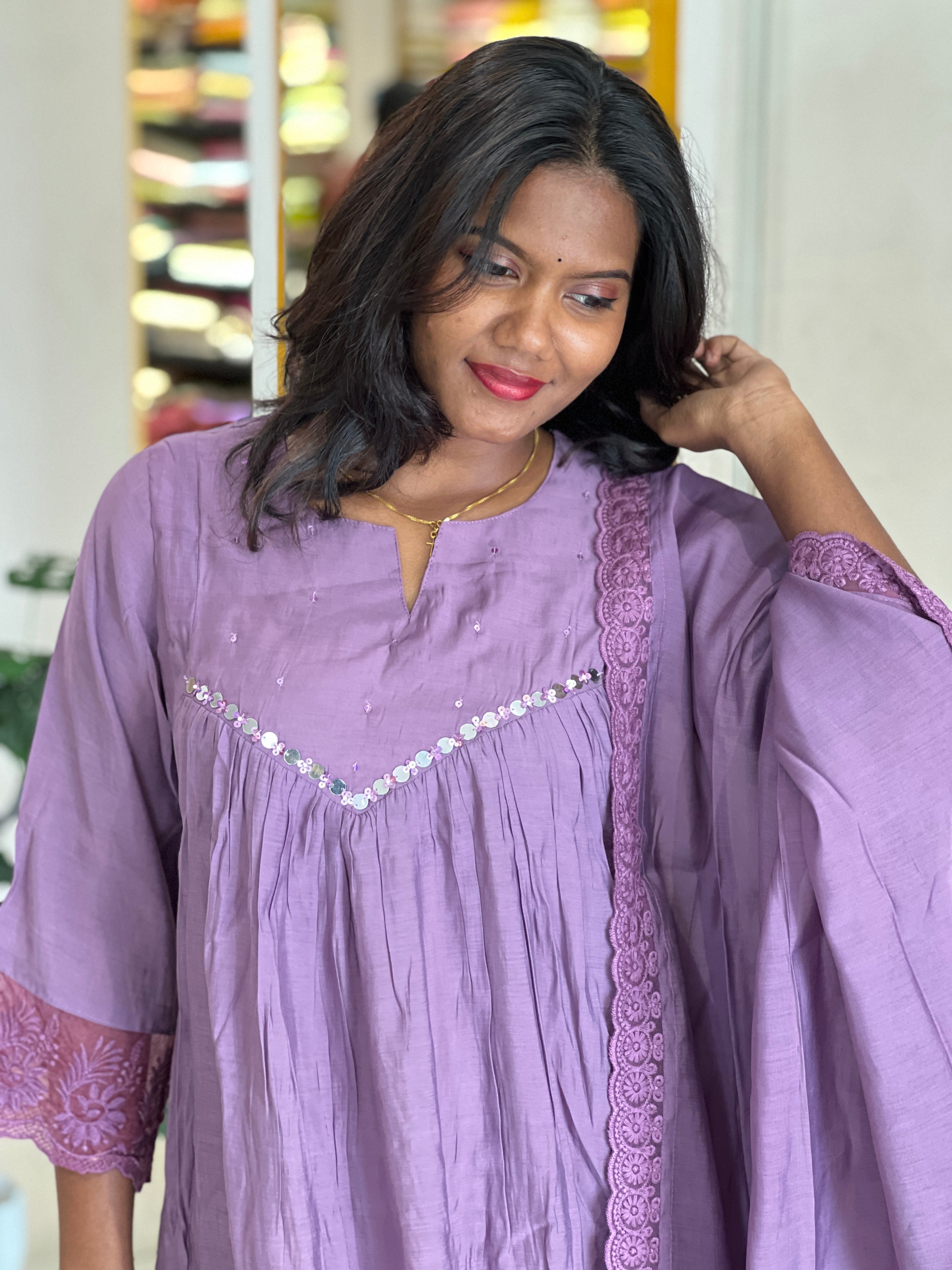 Sequins Detailed Mul Chanderi Kurta Set |ARF102