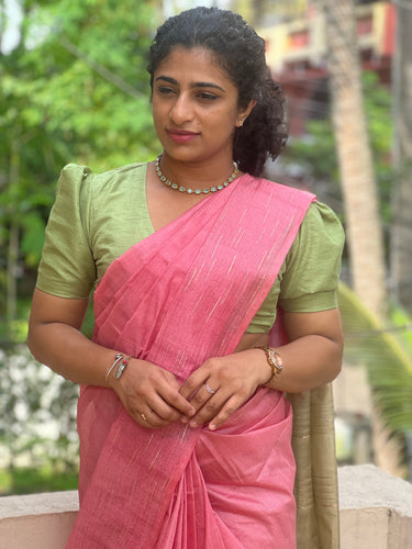 Bhagalpuri Linen Saree With Lurex Golden Yarn Border | DLS176