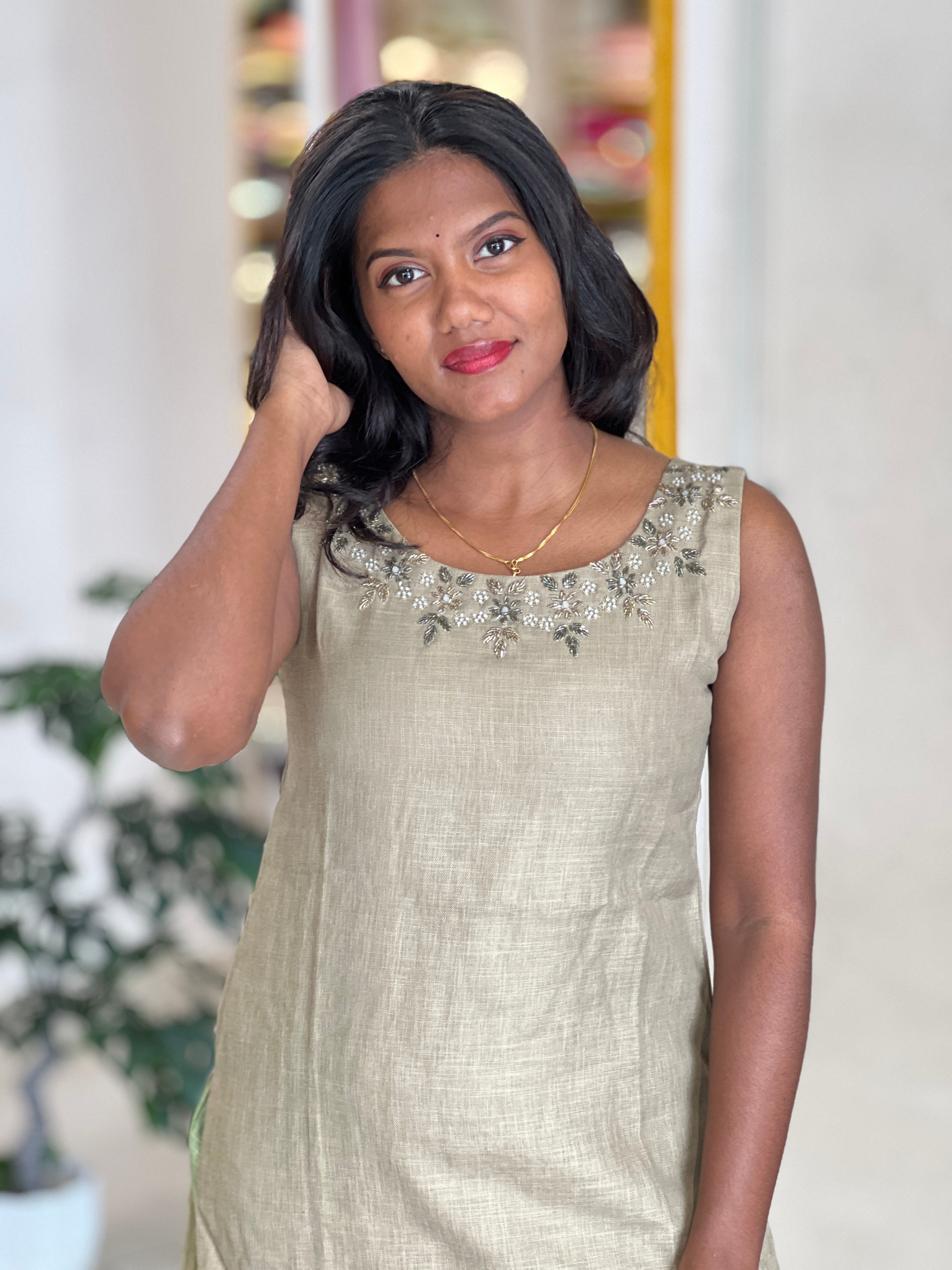Handwork Detailed Linen Cotton Kurta | NAI211