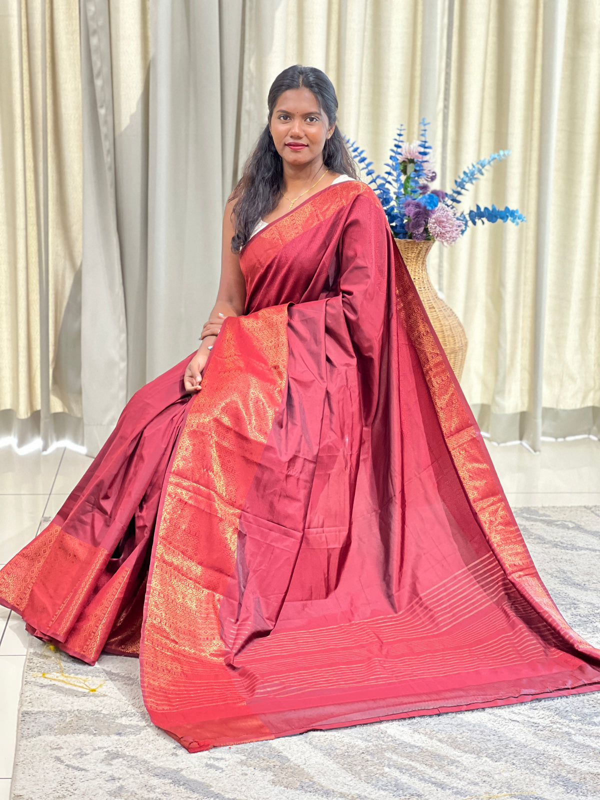Broad Bordered Semi Silk Saree | AHD1936