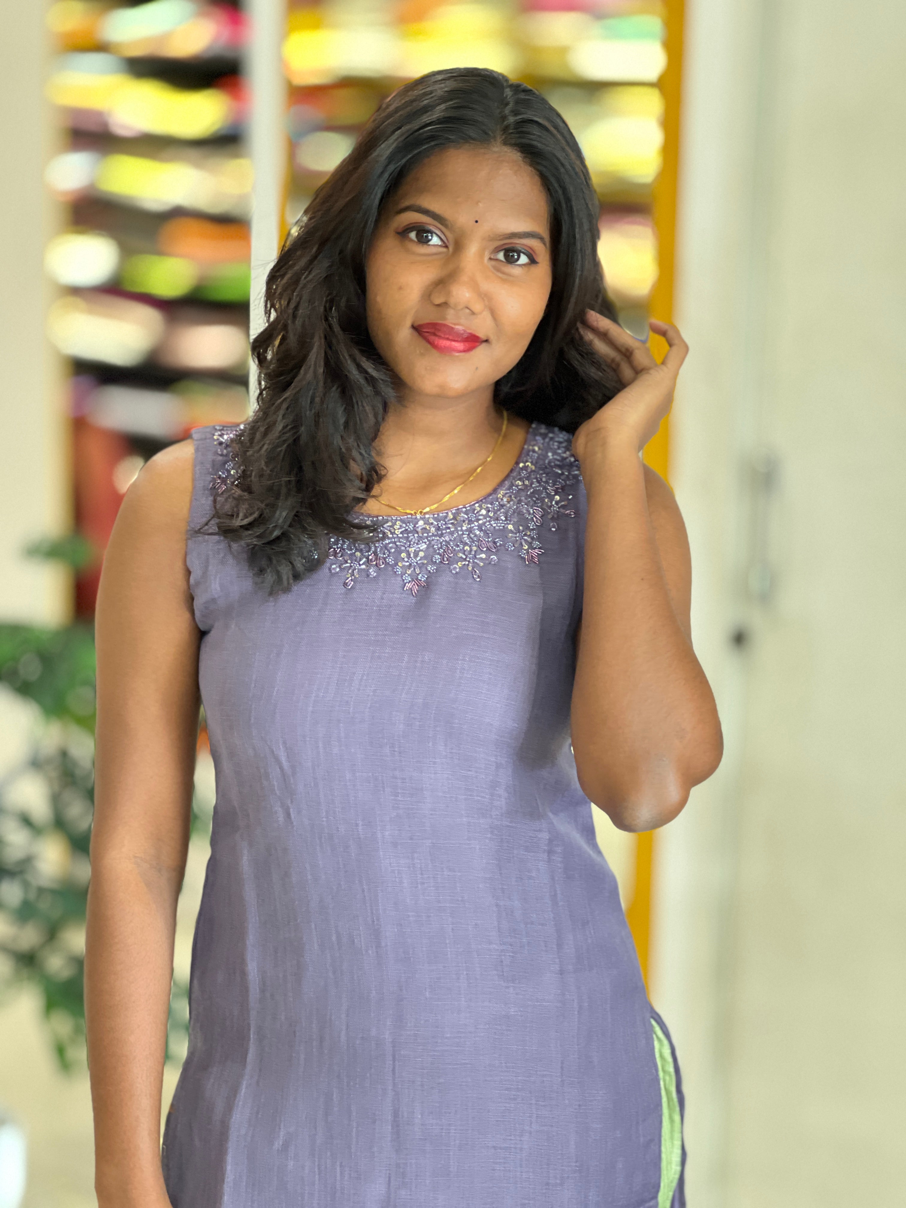 Handwork Detailed Linen Cotton Kurta | NAI199