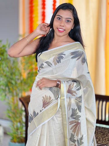 Digital Printed Leaf Patterned Tissue Saree | KAC207