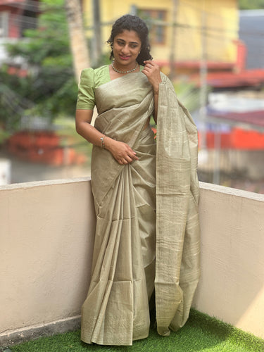 Bhagalpuri Linen Saree With Lurex Golden Yarn Border| DLS175