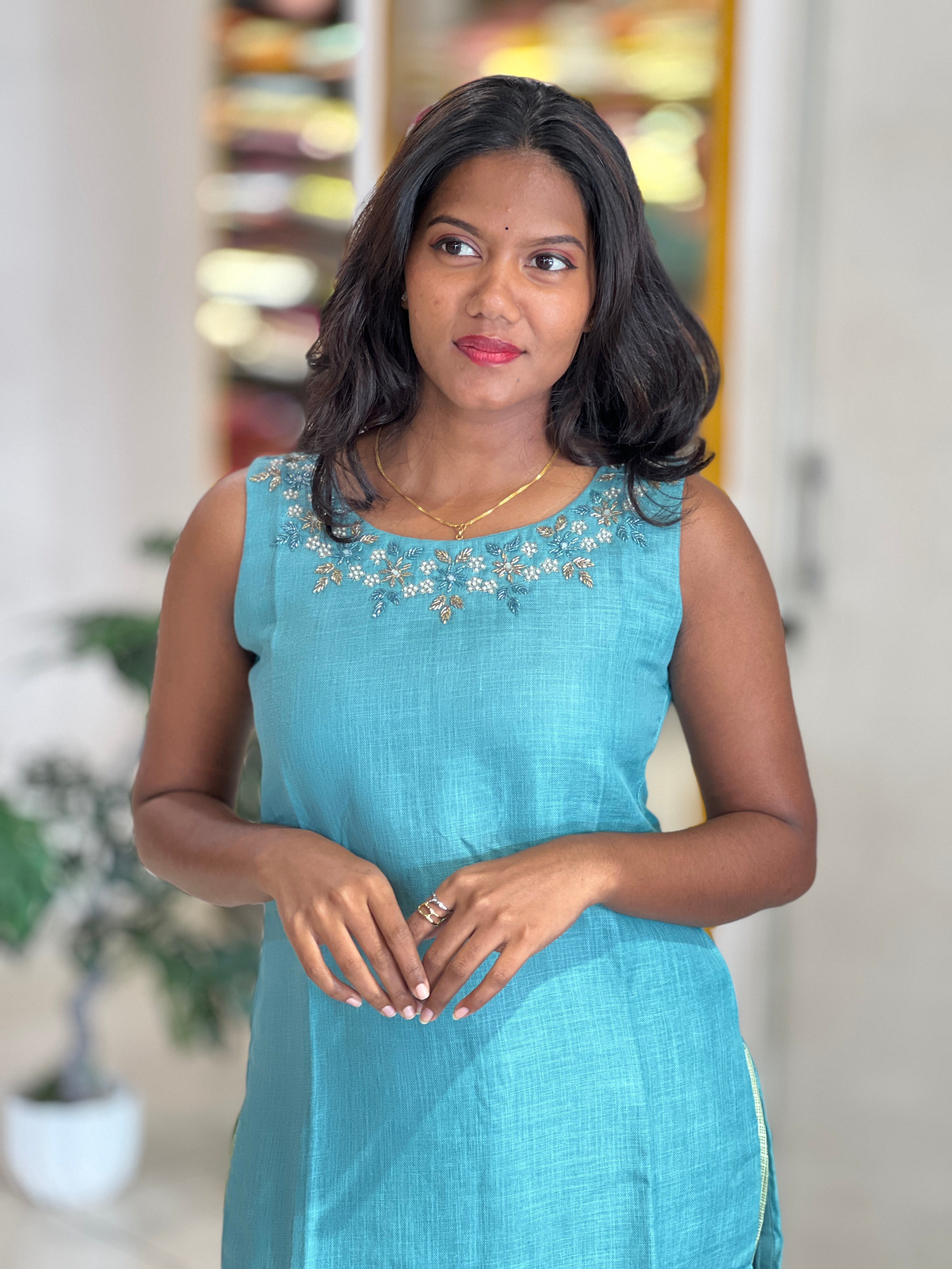 Handwork Detailed Linen Cotton Kurta | NAI212