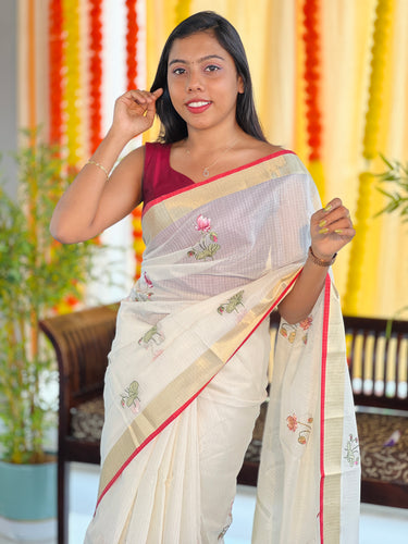 Machine Embroidery Silky Kota Saree | MR158