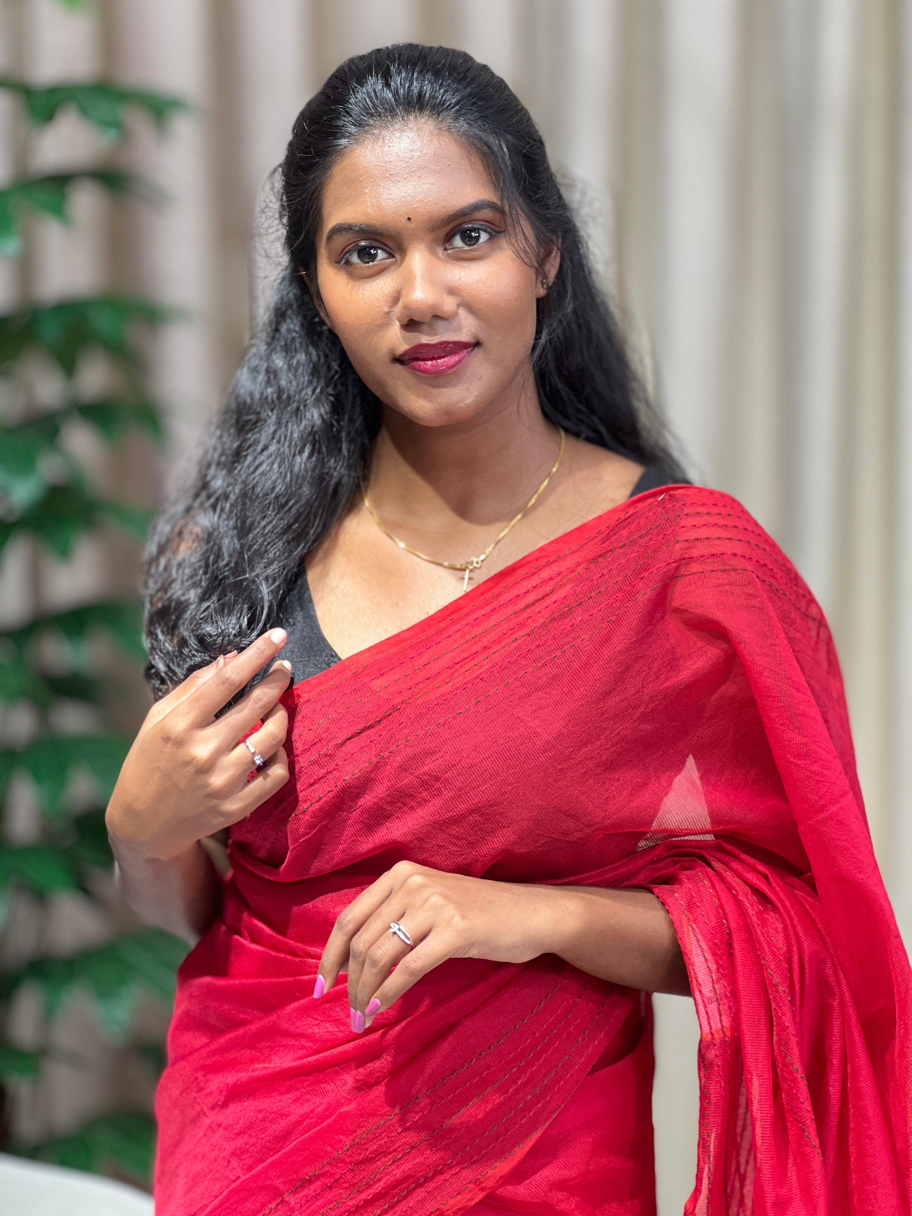 Machine Kantha Embroidered Kota Saree | TOT158