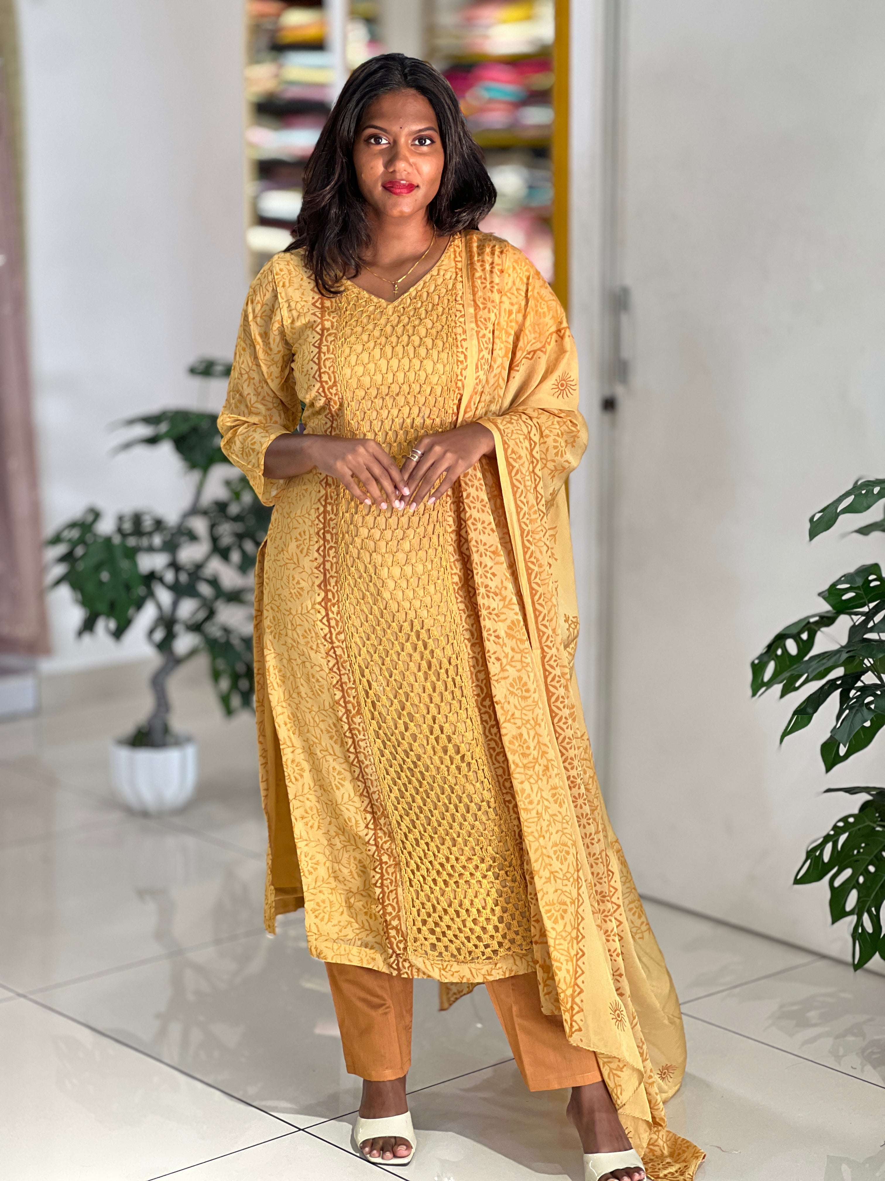 Block Printed Georgette Kurta Set |SLM175