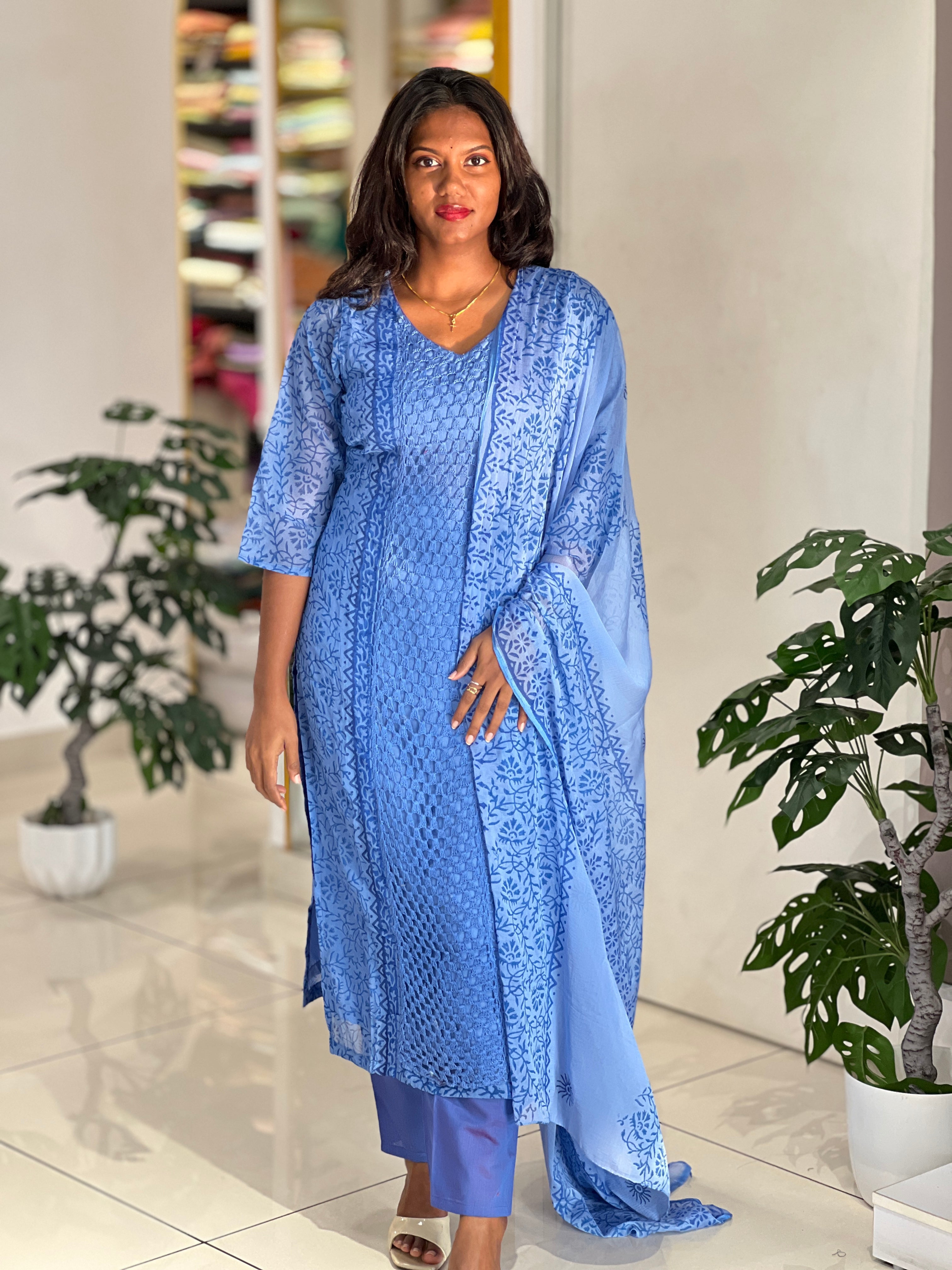 Block Printed Georgette Kurta Set |SLM174