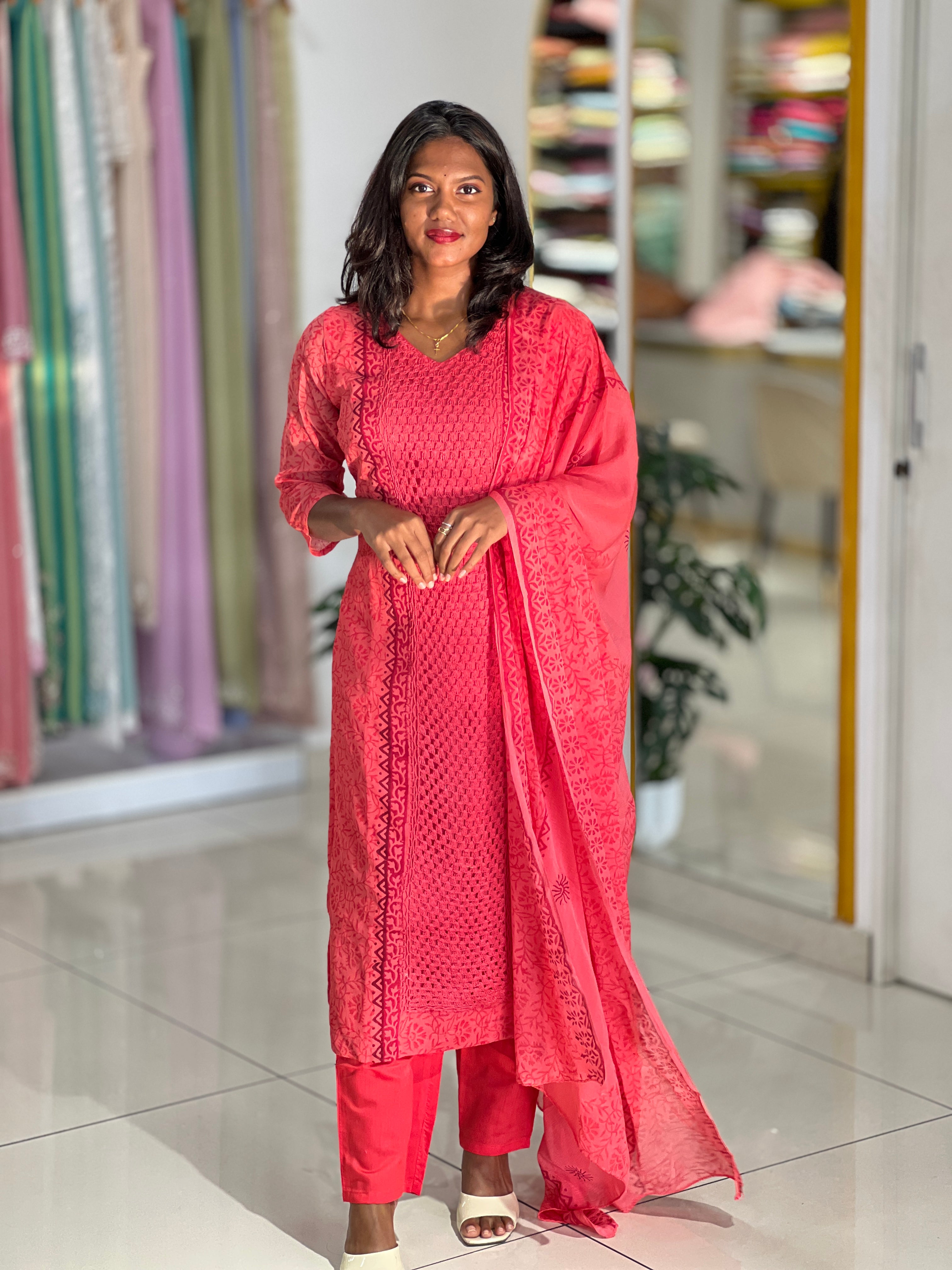 Block Printed Georgette Kurta Set |SLM177