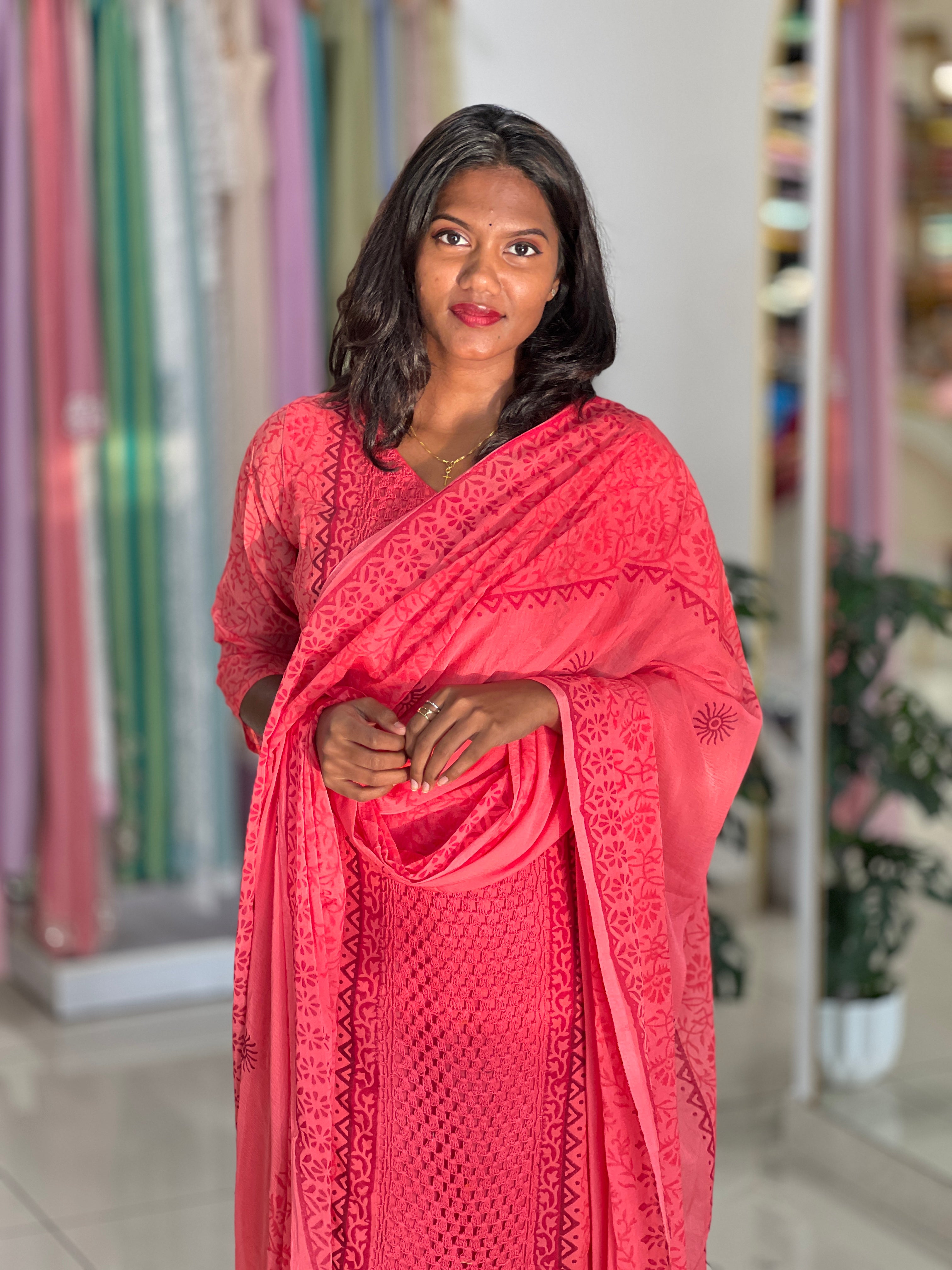 Block Printed Georgette Kurta Set |SLM177