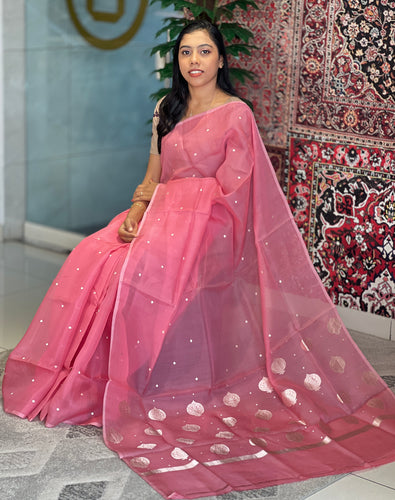 Silver Zari Weaved Organza Saree | FC177