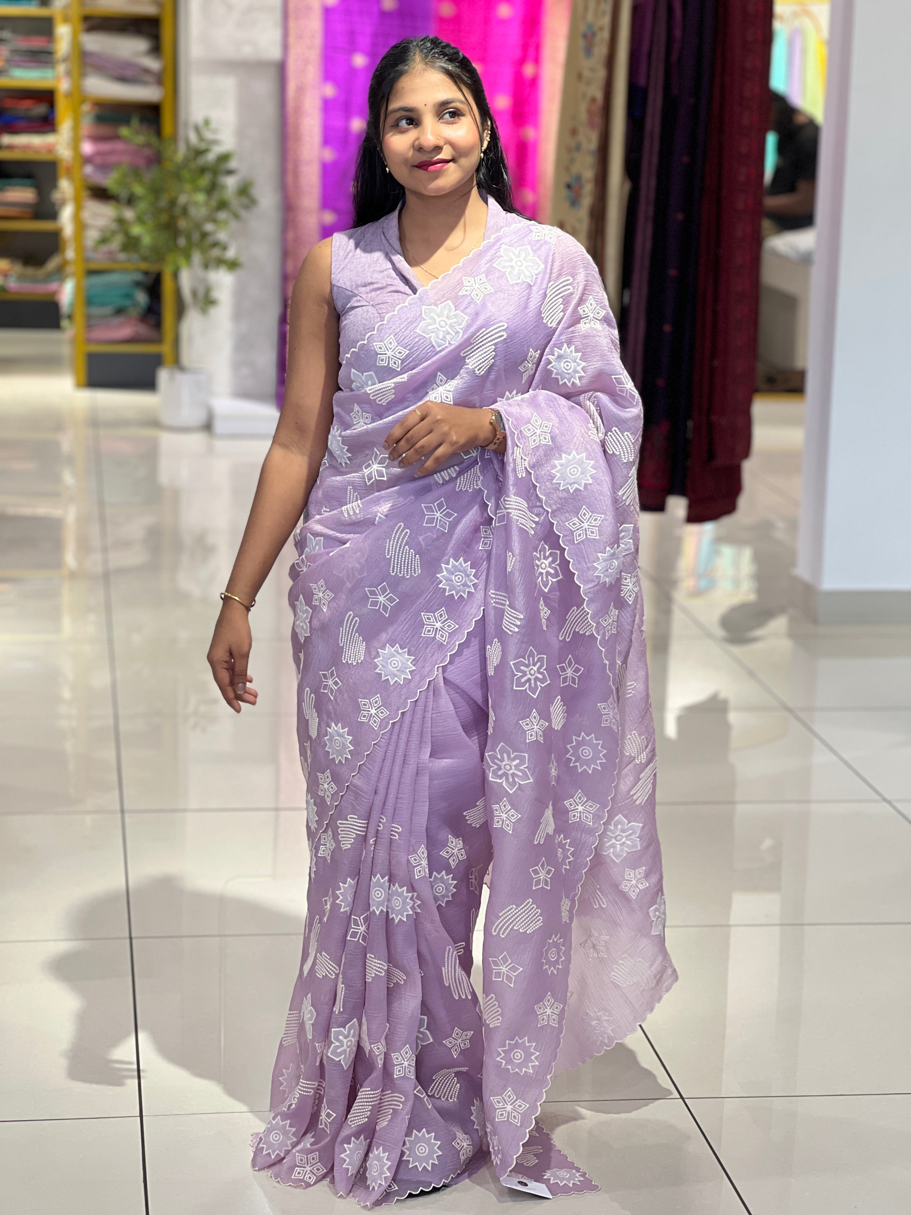 Applique Work & Point Embroidered Crushed Organza Saree | BLD1511