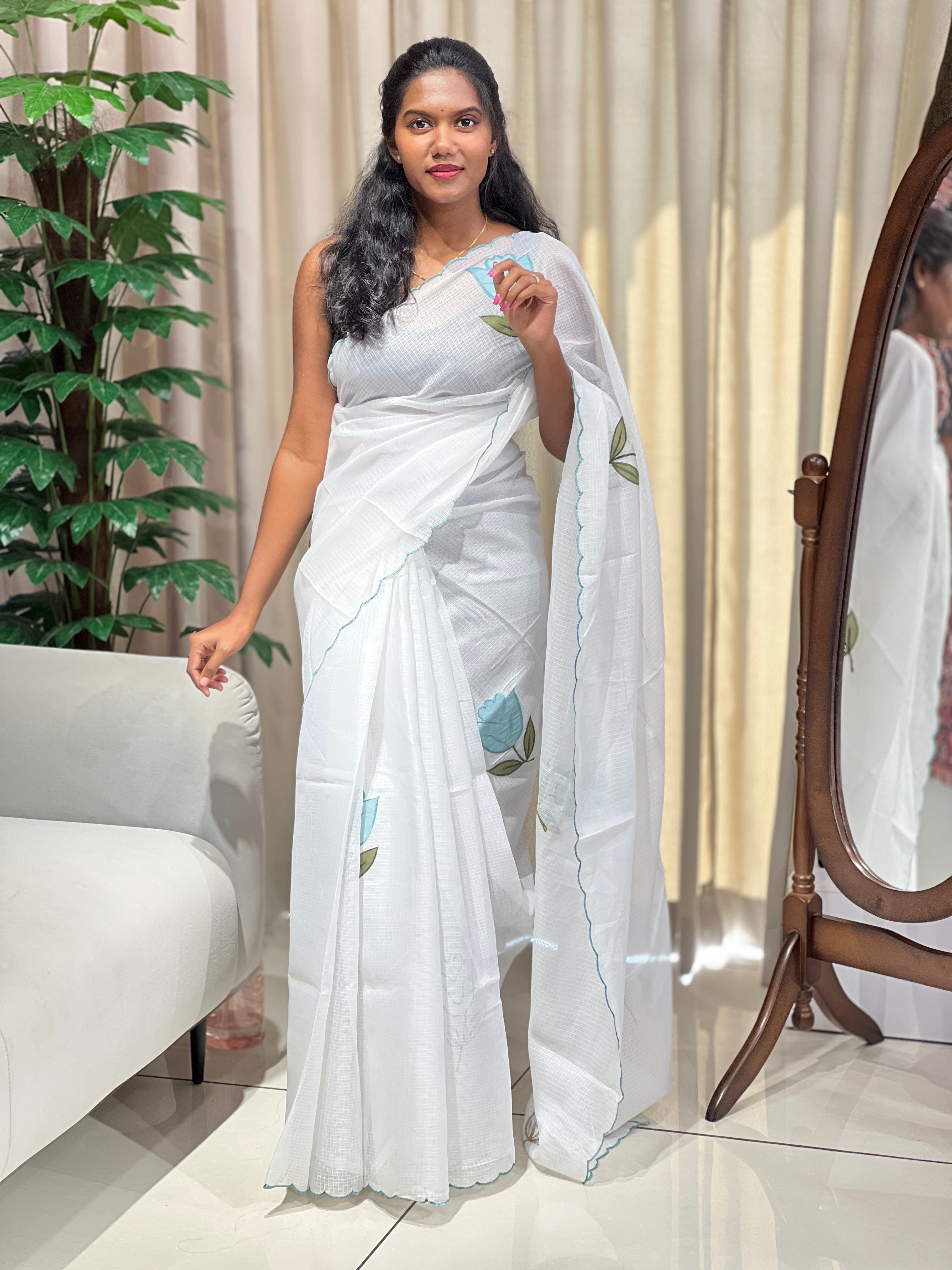 Floral Applique Detailed Silky Kota Saree | HT362
