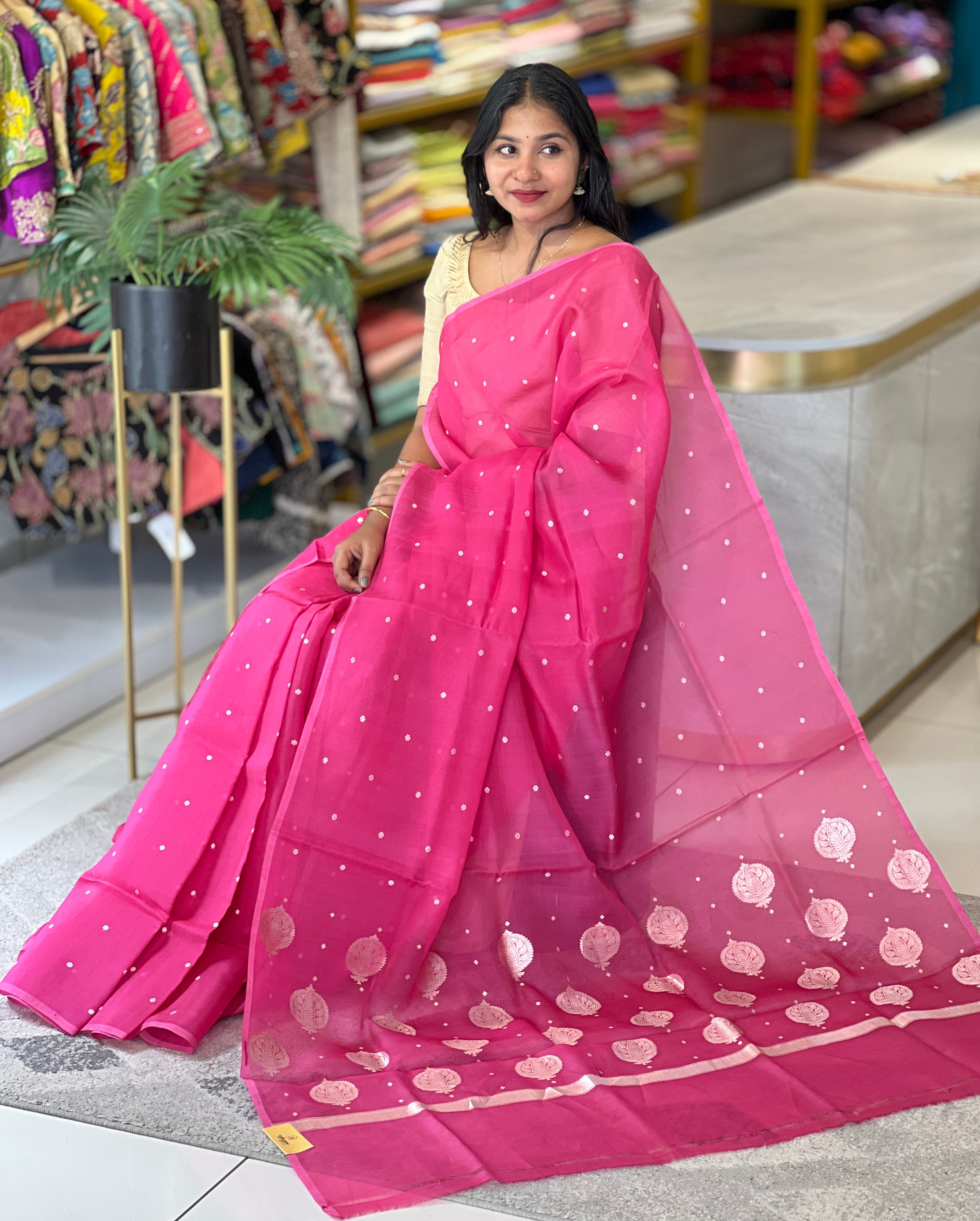 Silver Zari Weaved Organza Saree | FC190